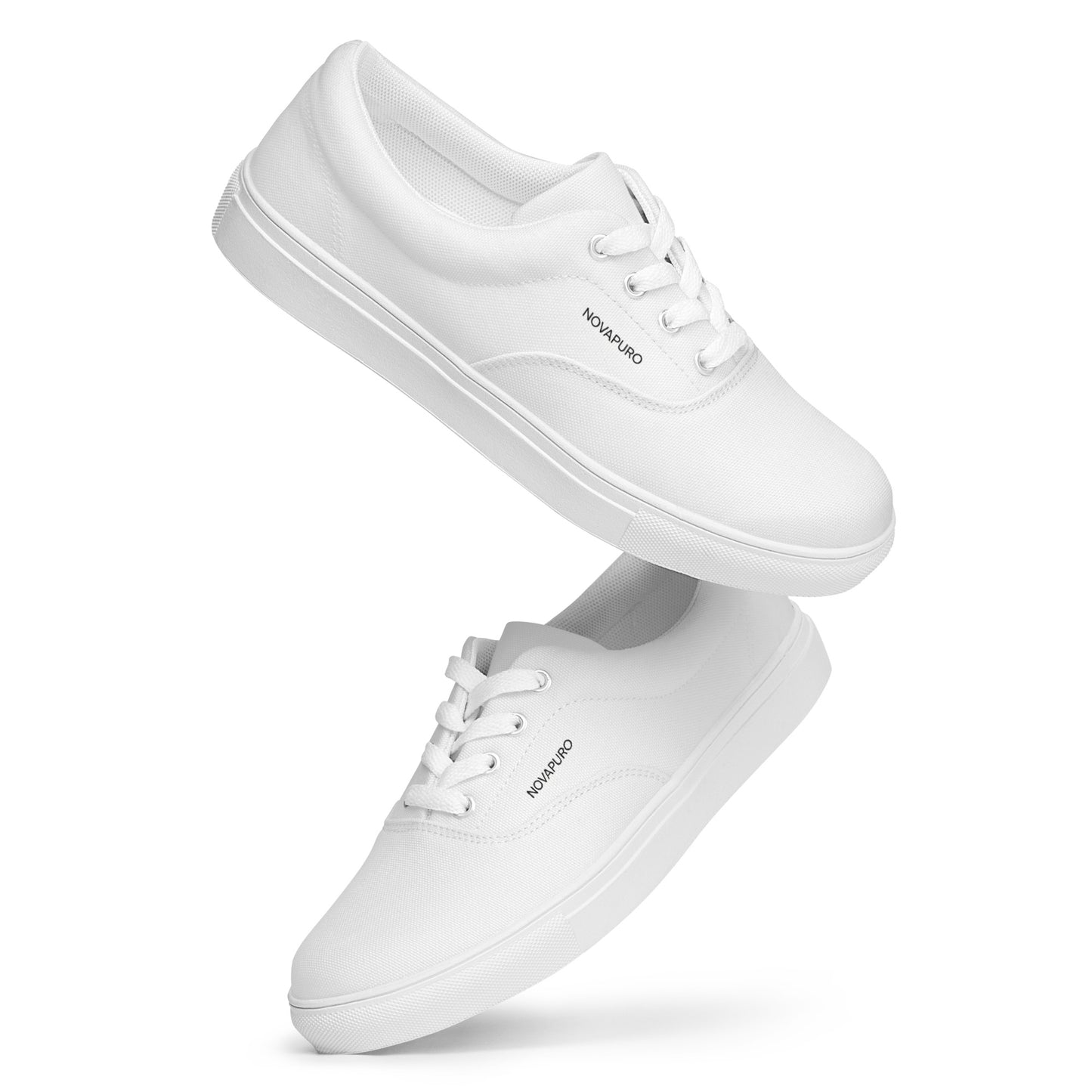 Minimalist charcoal grey men's canvas sneakers with clean white NOVAPURO branding and horizon line design