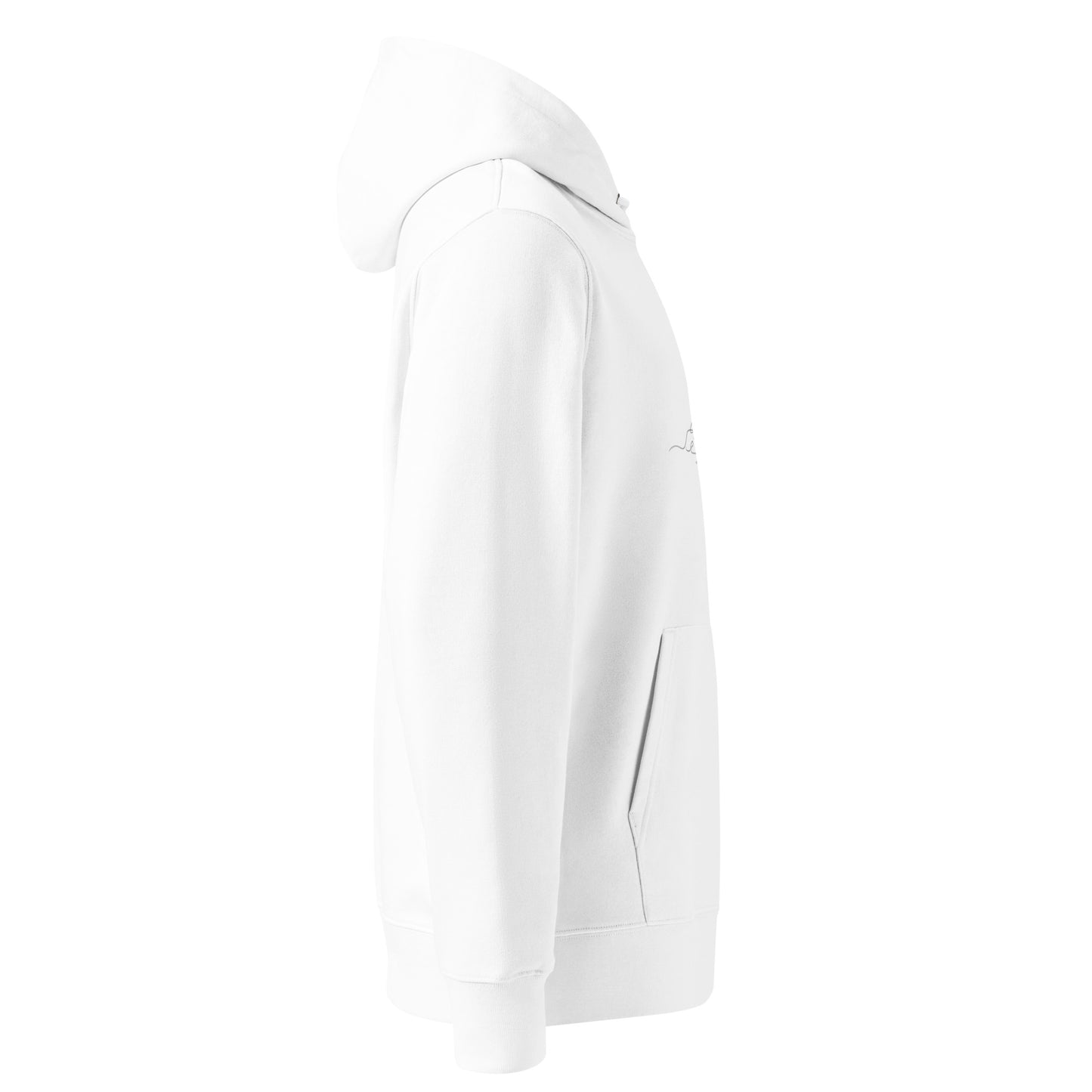 Model wearing the crisp White Novapuro Archipelago Breeze 100% organic cotton eco hoodie
