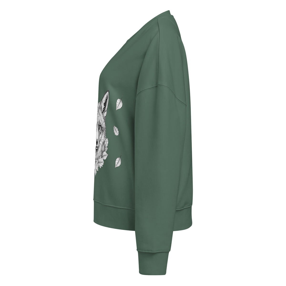 Back view of the blank green sustainable women's fleece sweatshirt by Novapuro.