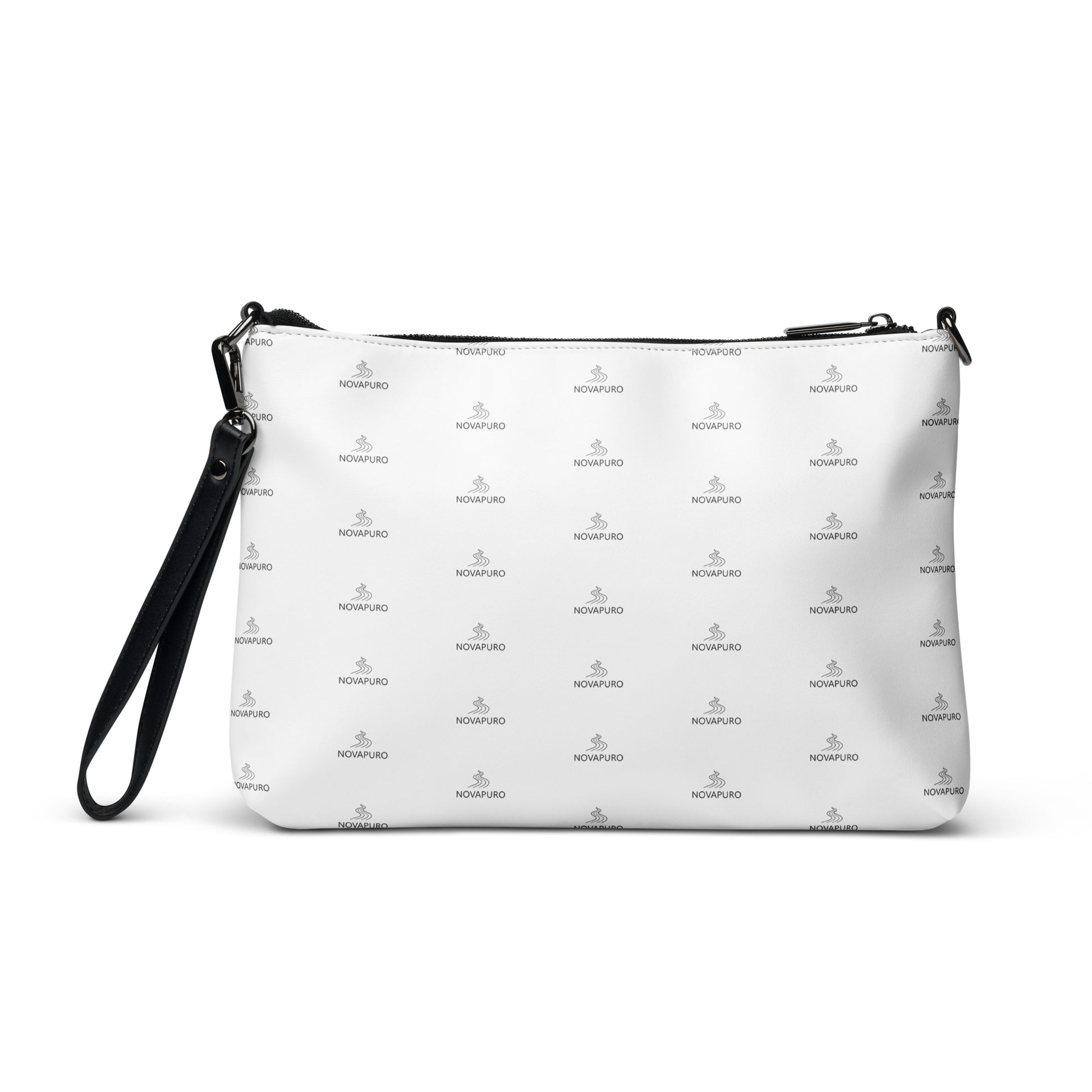 Novapuro Signature Monogram Crossbody Bag - Minimalist Nordic design with repeating logo pattern on premium faux leather.