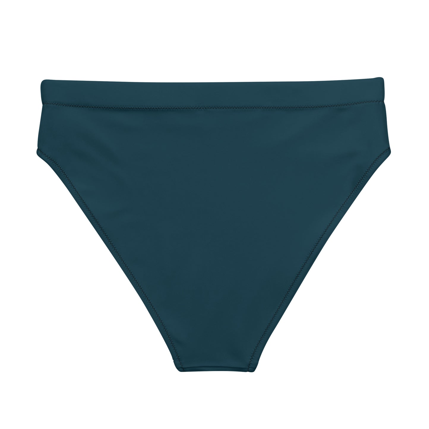 Back view of sustainable deep ocean blue high-waisted bikini bottom