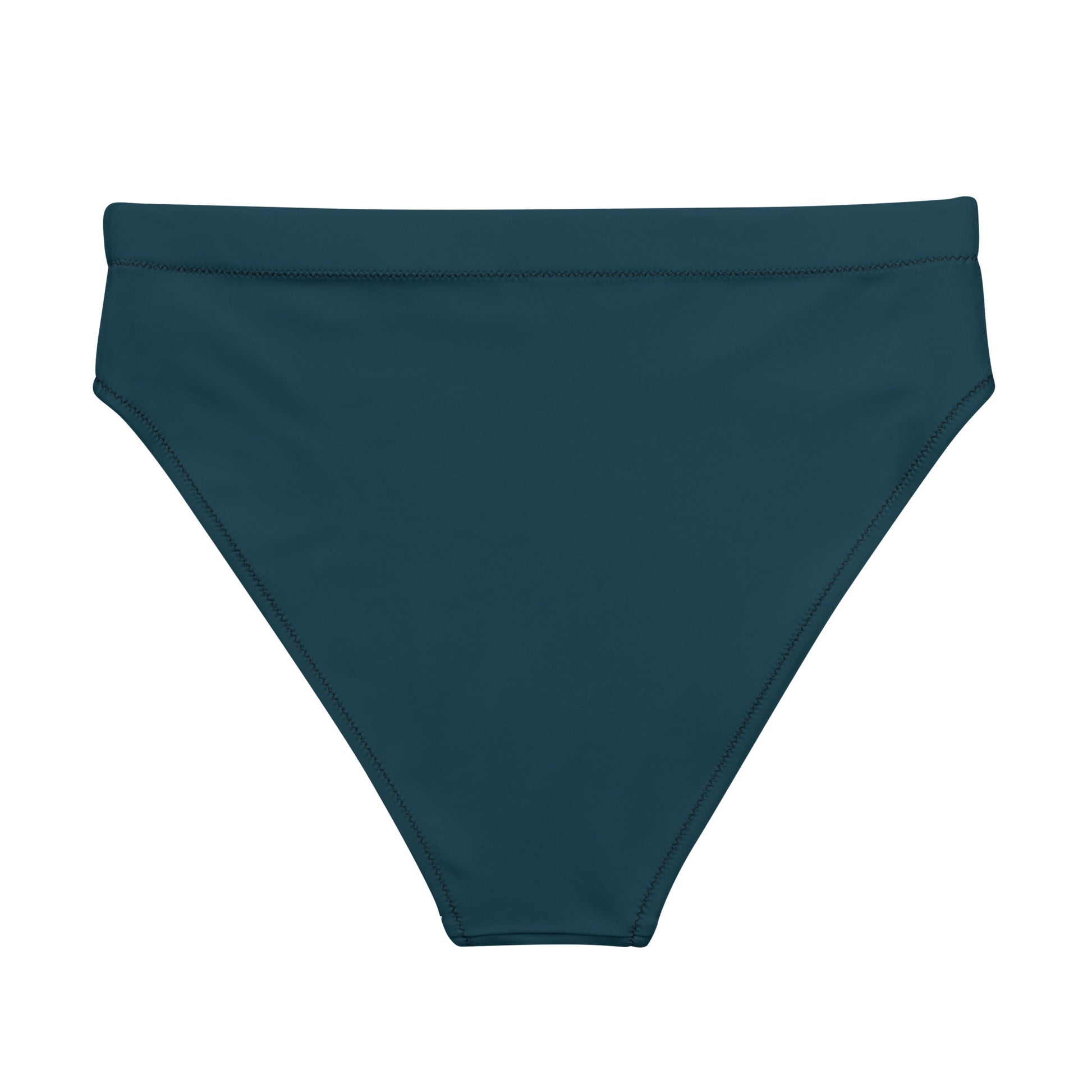 Back view of sustainable deep ocean blue high-waisted bikini bottom