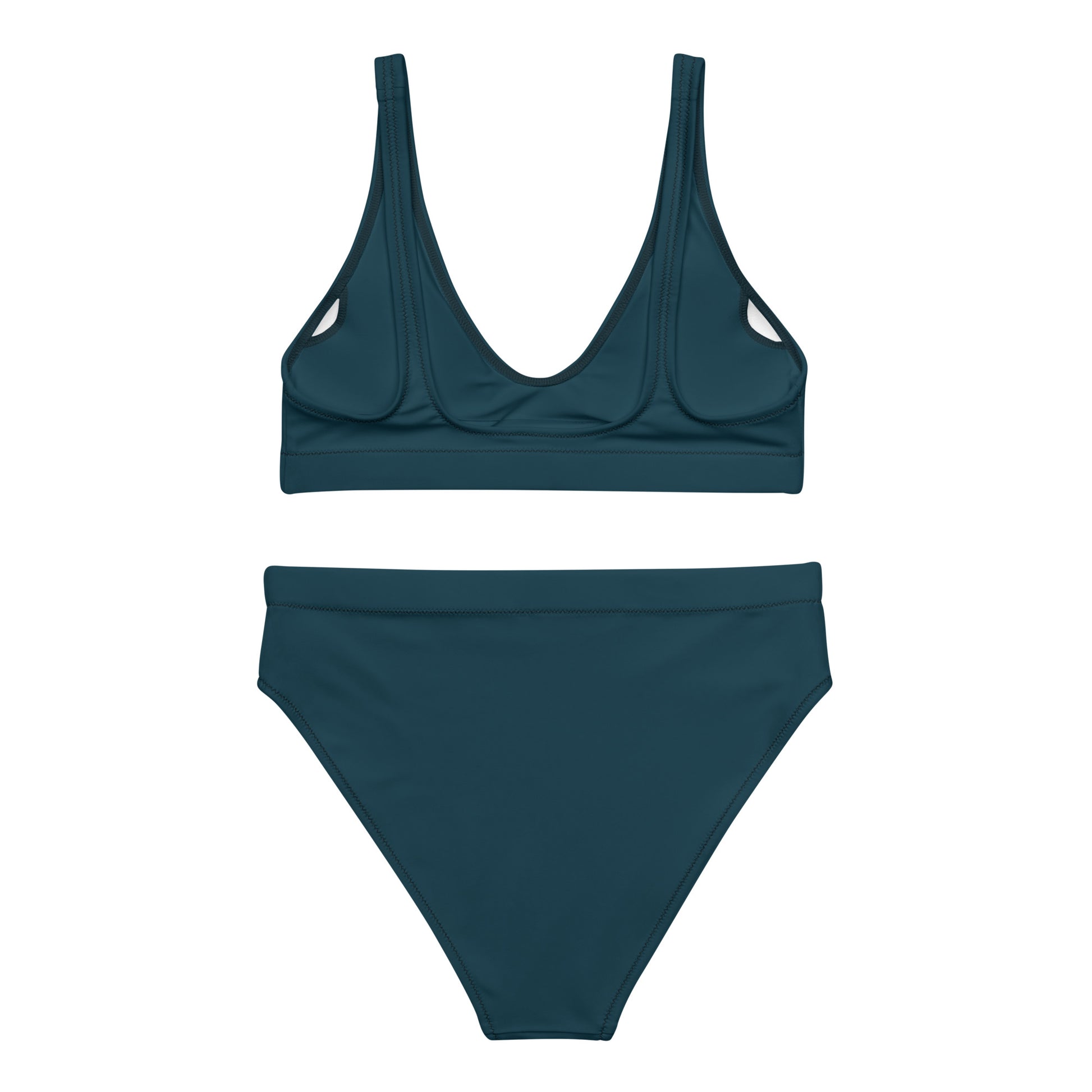 Minimalist Nordic design eco-friendly two-piece swimsuit in deep ocean blue