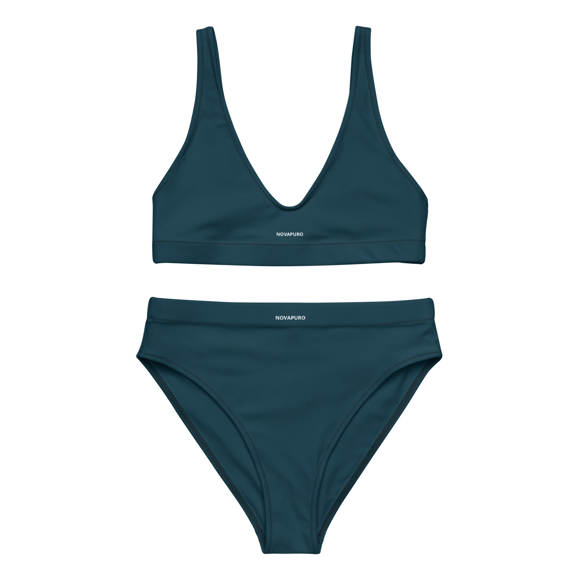 Minimalist Nordic design eco-friendly two-piece swimsuit in deep ocean blue