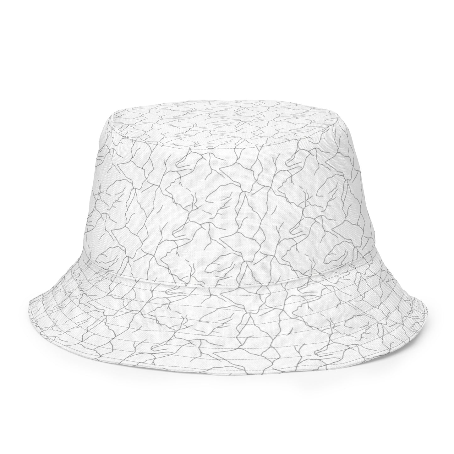 Versatile minimalist reversible bucket hat showcasing a clean Nordic aesthetic and abstract Spring Ice pattern, designed for sustainable streetwear by Novapuro