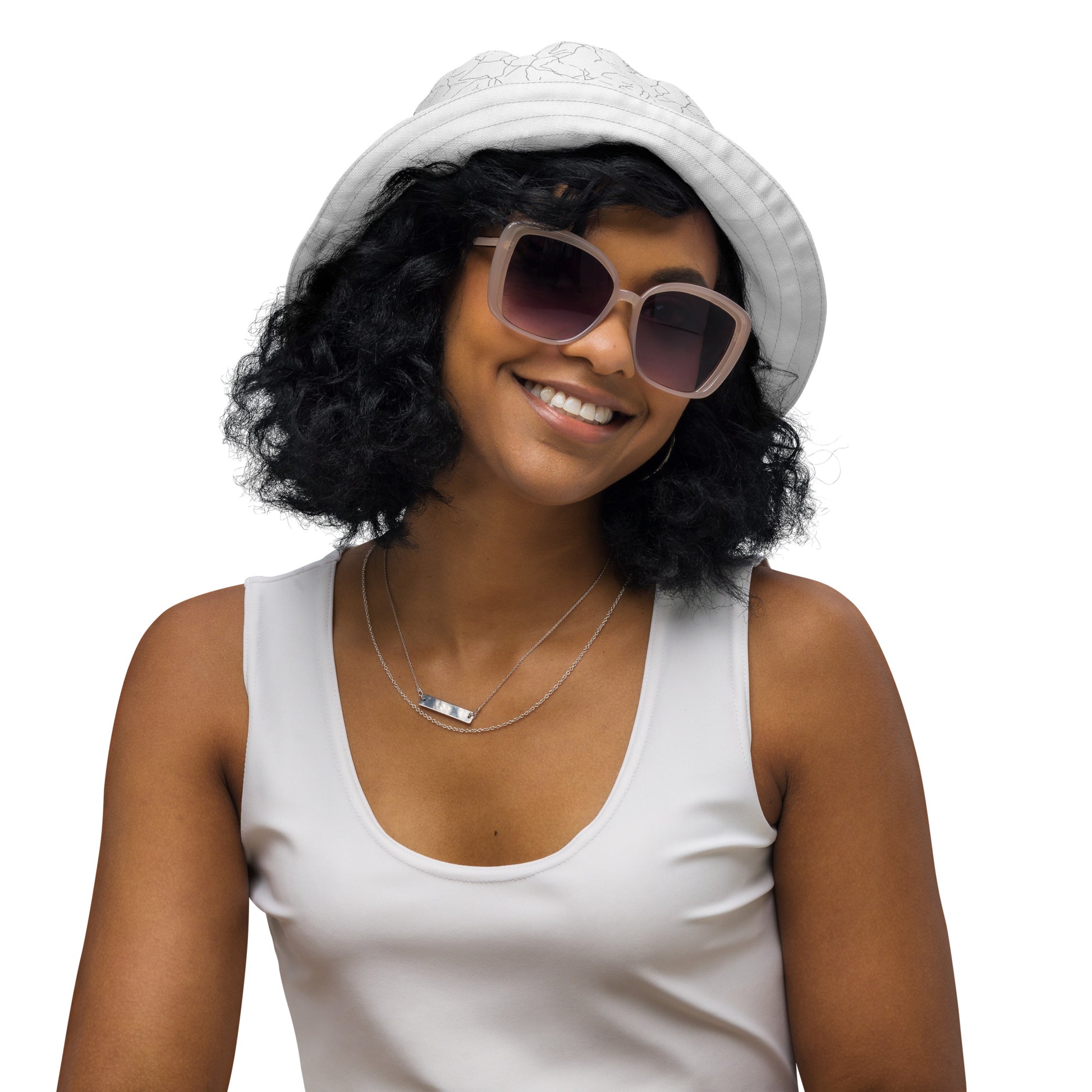 Versatile minimalist reversible bucket hat showcasing a clean Nordic aesthetic and abstract Spring Ice pattern, designed for sustainable streetwear by Novapuro