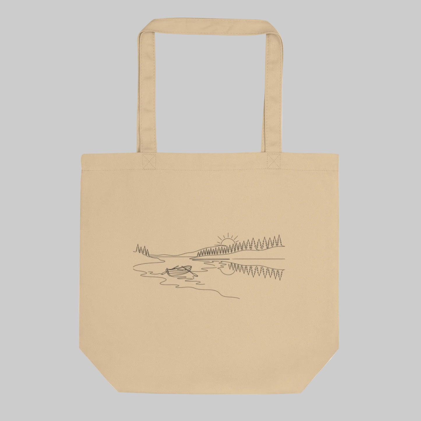 Novapuro Midnight Lake organic cotton tote bag featuring a minimalist continuous line drawing of a Nordic lake