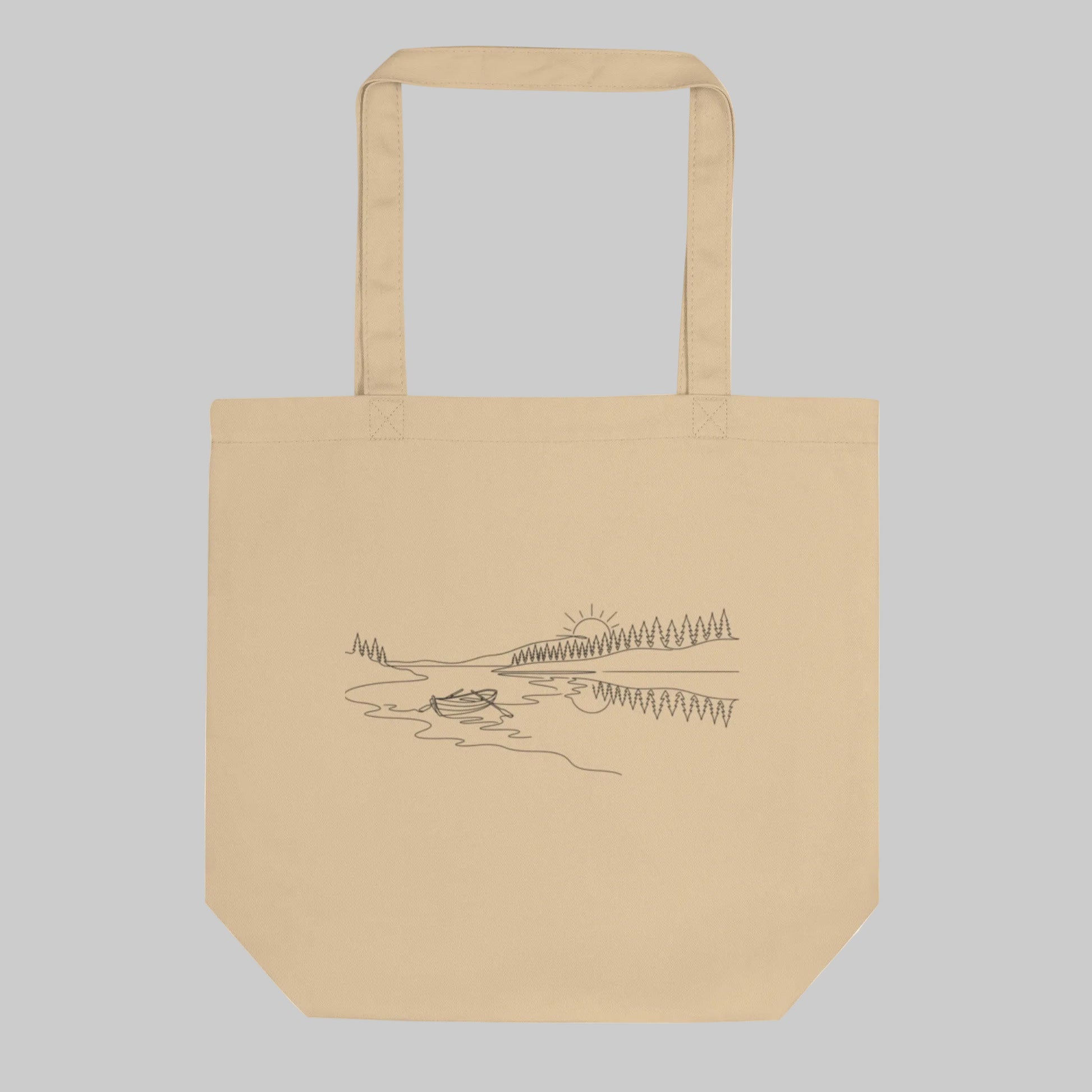 Novapuro Midnight Lake organic cotton tote bag featuring a minimalist continuous line drawing of a Nordic lake