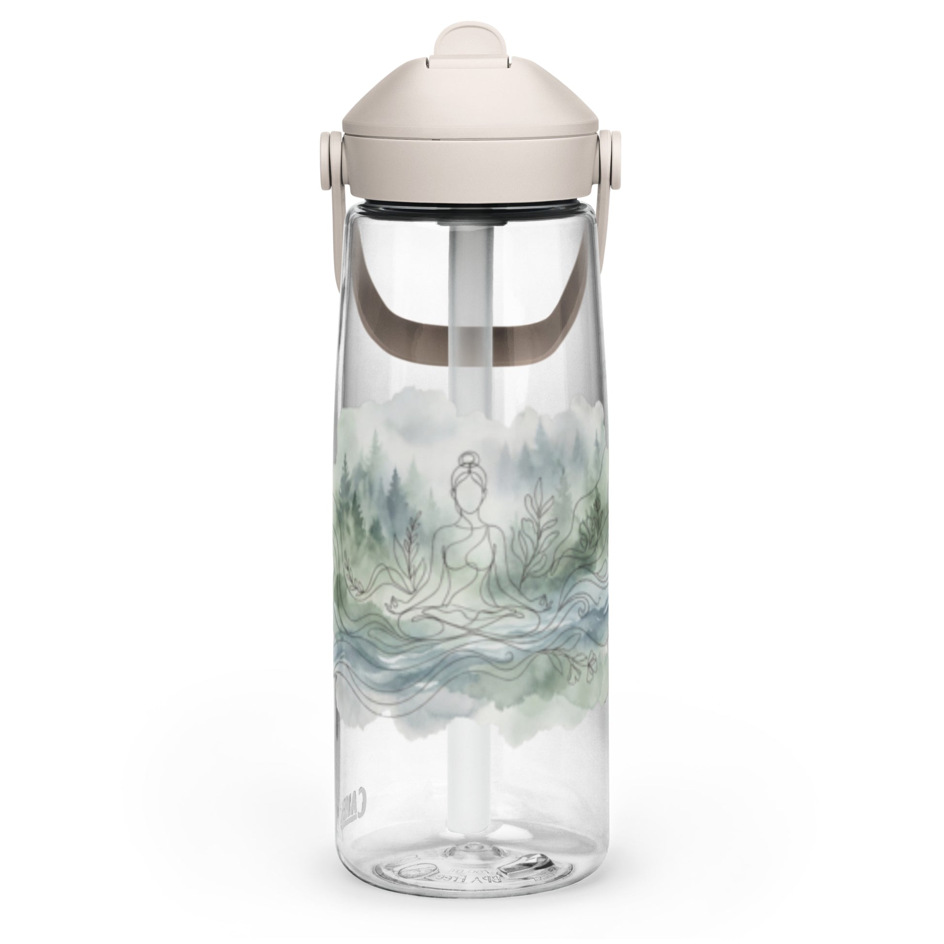 Novapuro Nordic Serenity CamelBak Eco Water Bottle. Durable BPA-free bottle with calm meditation forest design.