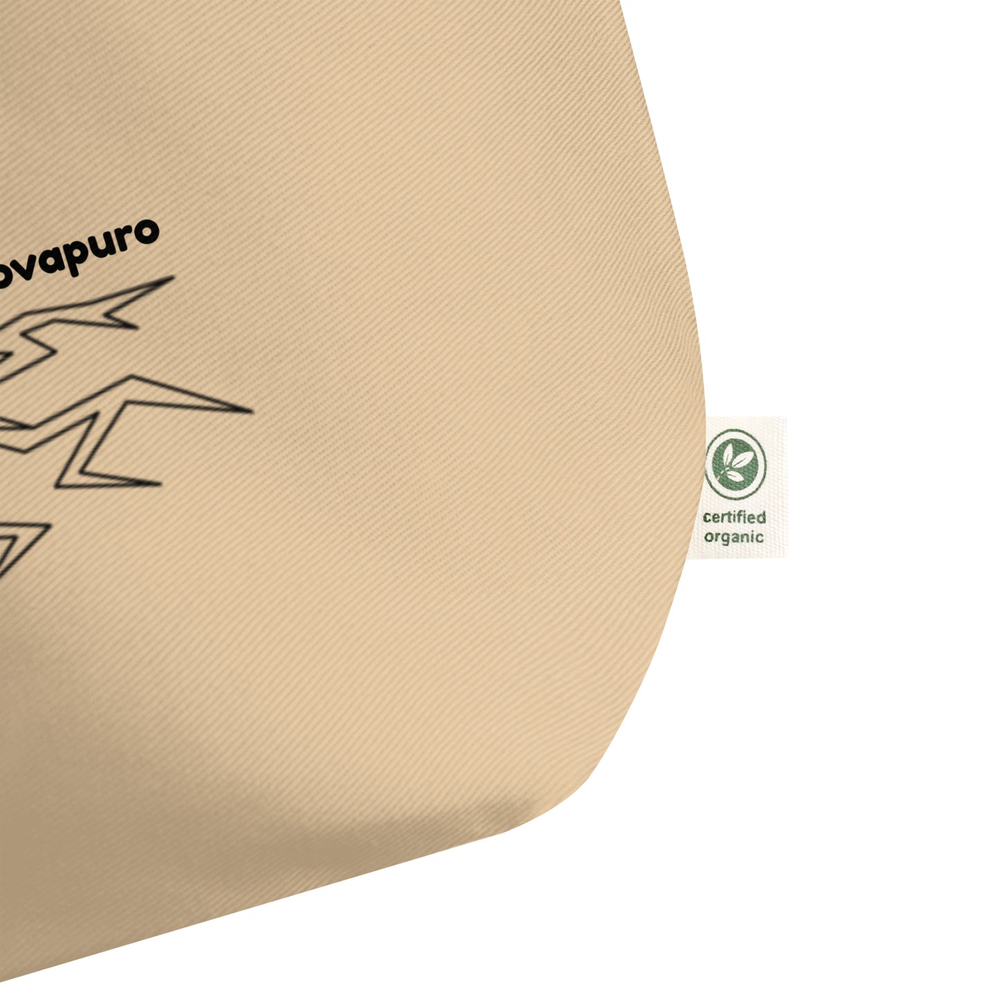 Minimalist organic cotton tote bag featuring a continuous black line drawing of a spring sprout by Novapuro