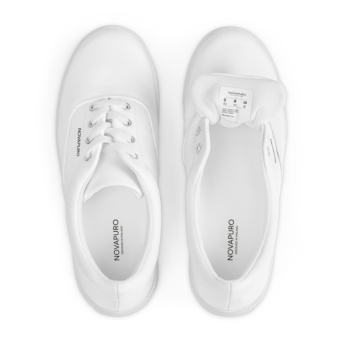 Minimalist charcoal grey men's canvas sneakers with clean white NOVAPURO branding and horizon line design