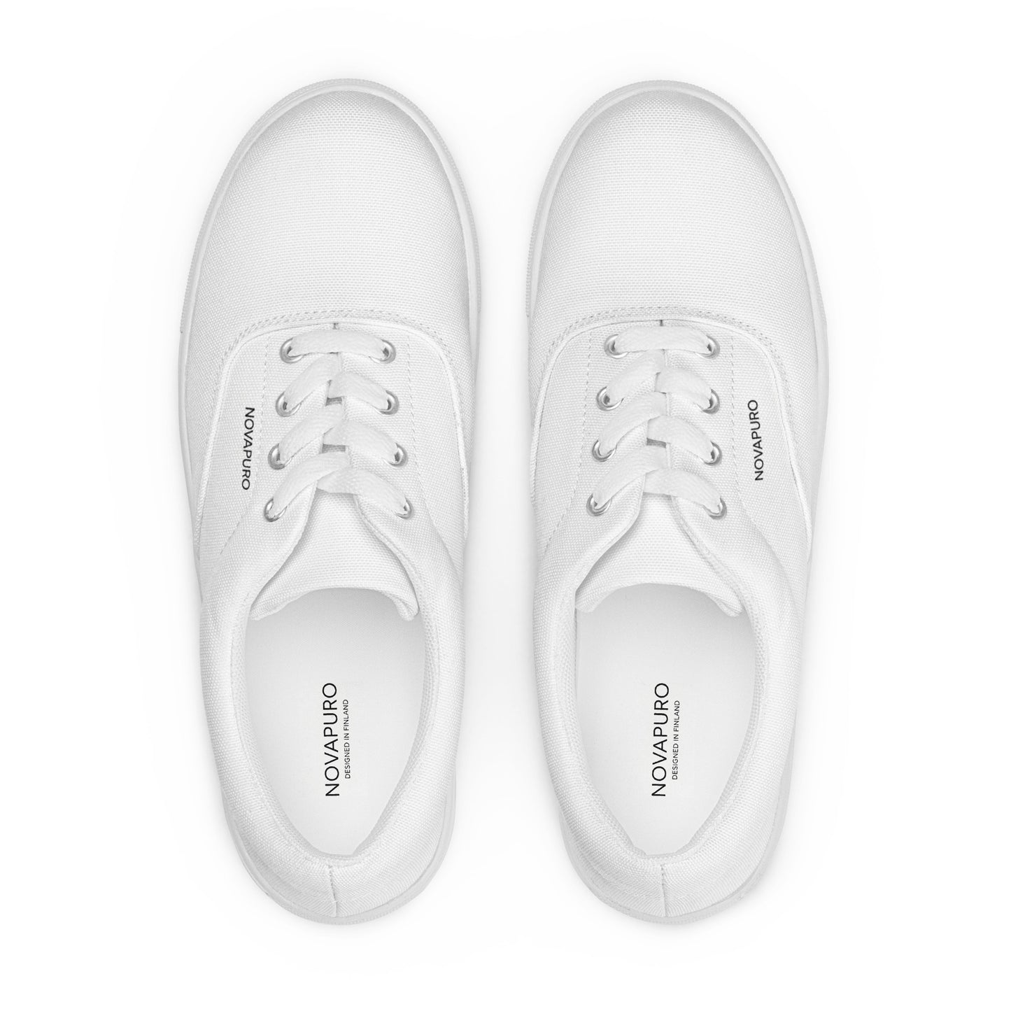 Minimalist charcoal grey men's canvas sneakers with clean white NOVAPURO branding and horizon line design