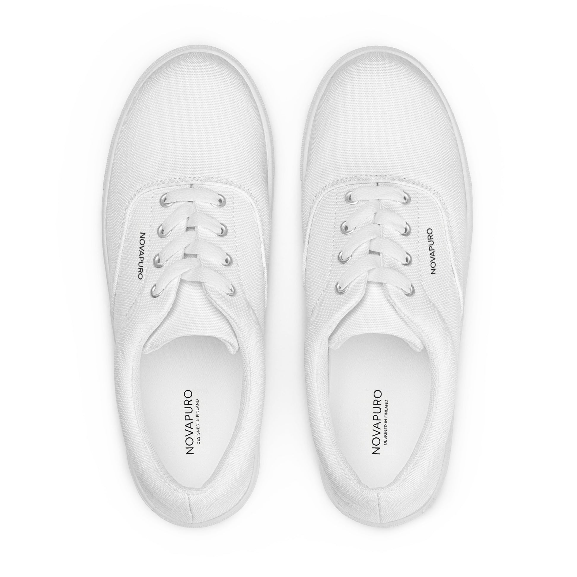 Minimalist charcoal grey men's canvas sneakers with clean white NOVAPURO branding and horizon line design