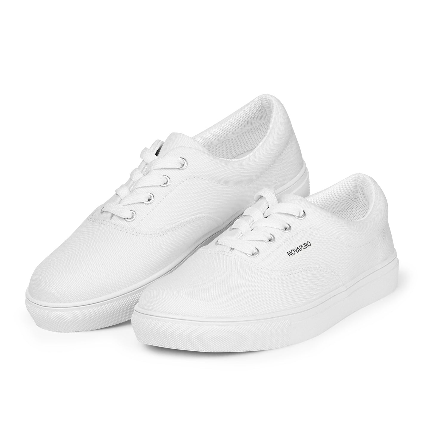 Minimalist charcoal grey men's canvas sneakers with clean white NOVAPURO branding and horizon line design