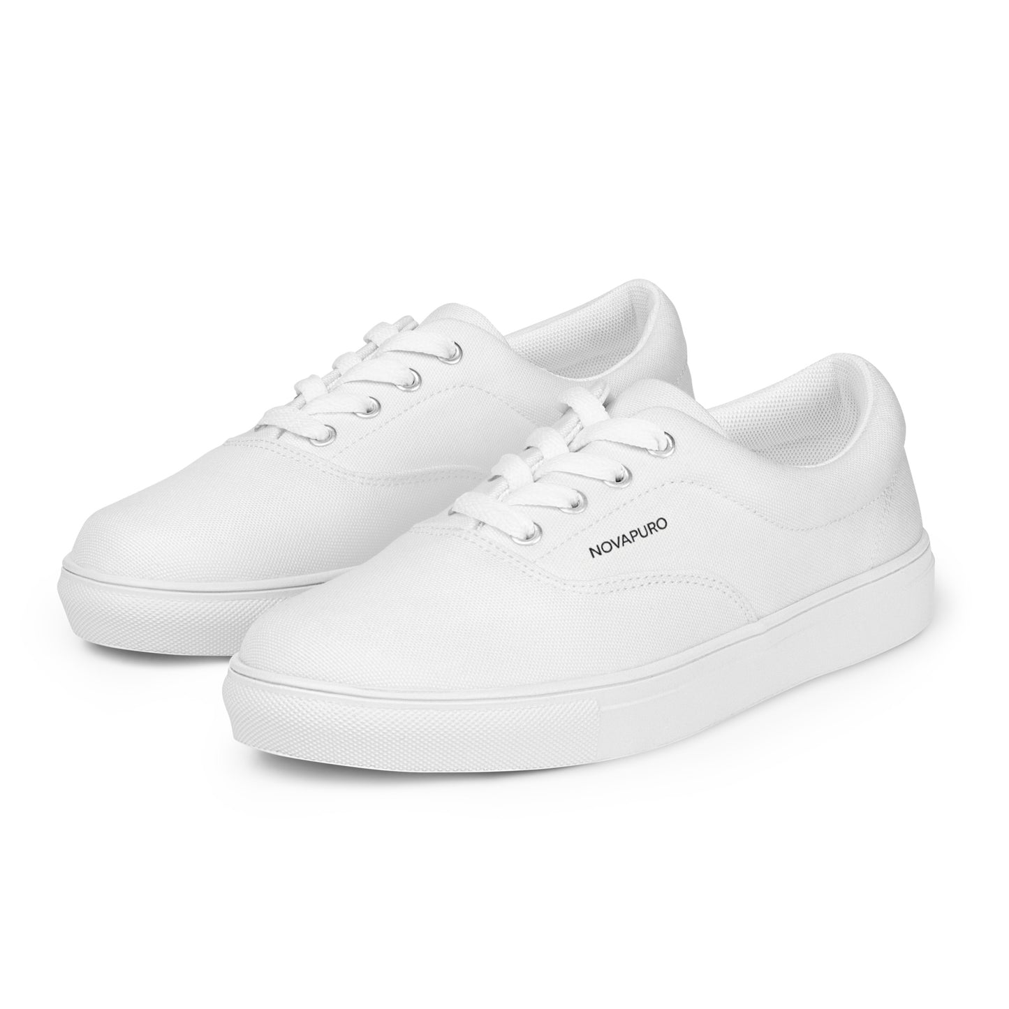 Minimalist charcoal grey men's canvas sneakers with clean white NOVAPURO branding and horizon line design