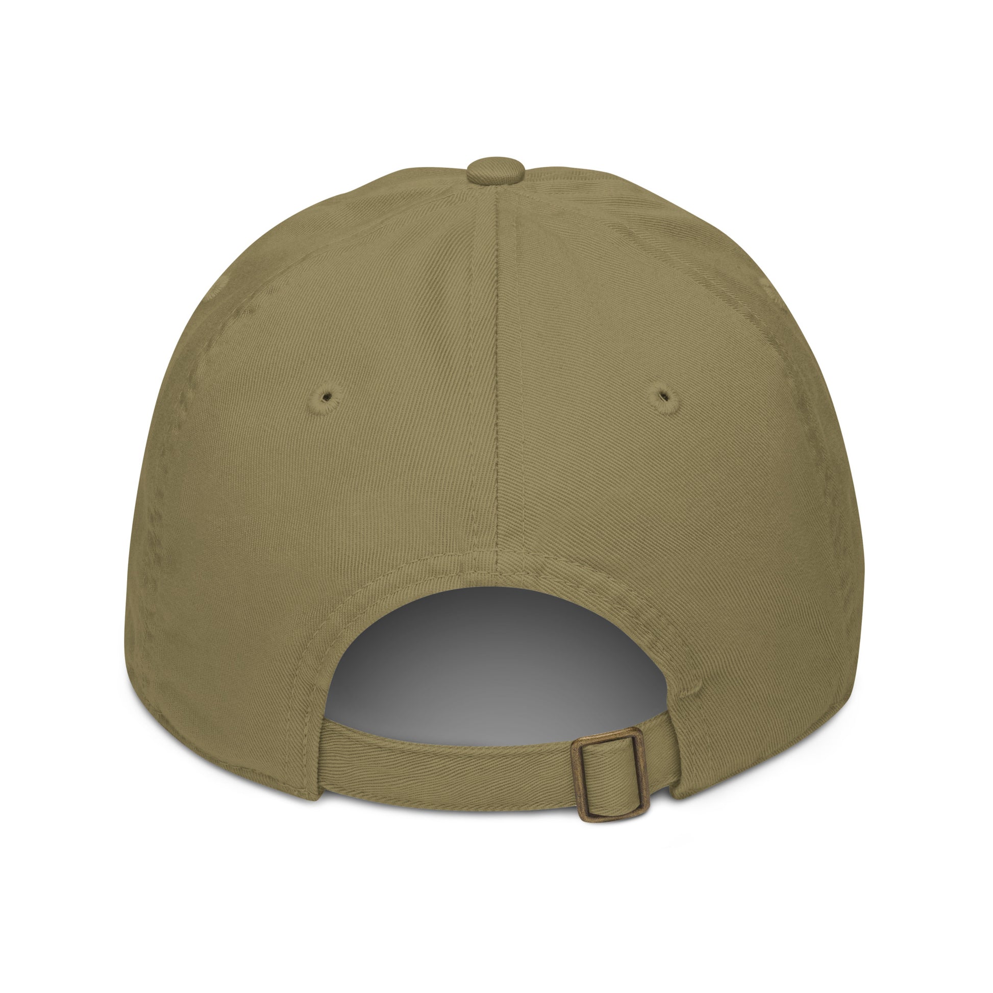 Model wearing the forest green Novapuro Signature Organic Cap made from sustainable cotton