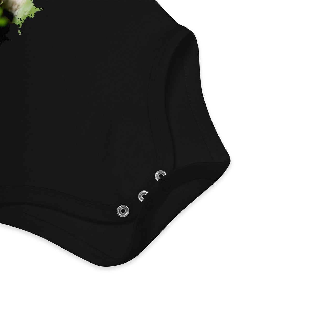 A black organic cotton baby bodysuit featuring an authentic Nordic fox wildlife photograph by Harri Maanoja.