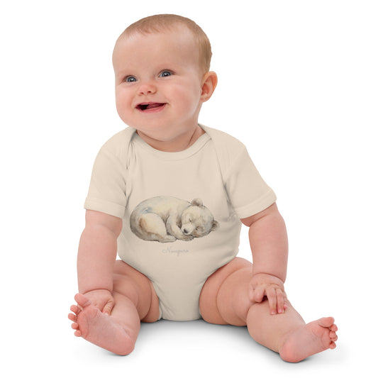 Novapuro Organic Winter Nap Baby Bodysuit. Soft organic cotton onesie for infants with cute Nordic design. Perfect sustainable baby gift.