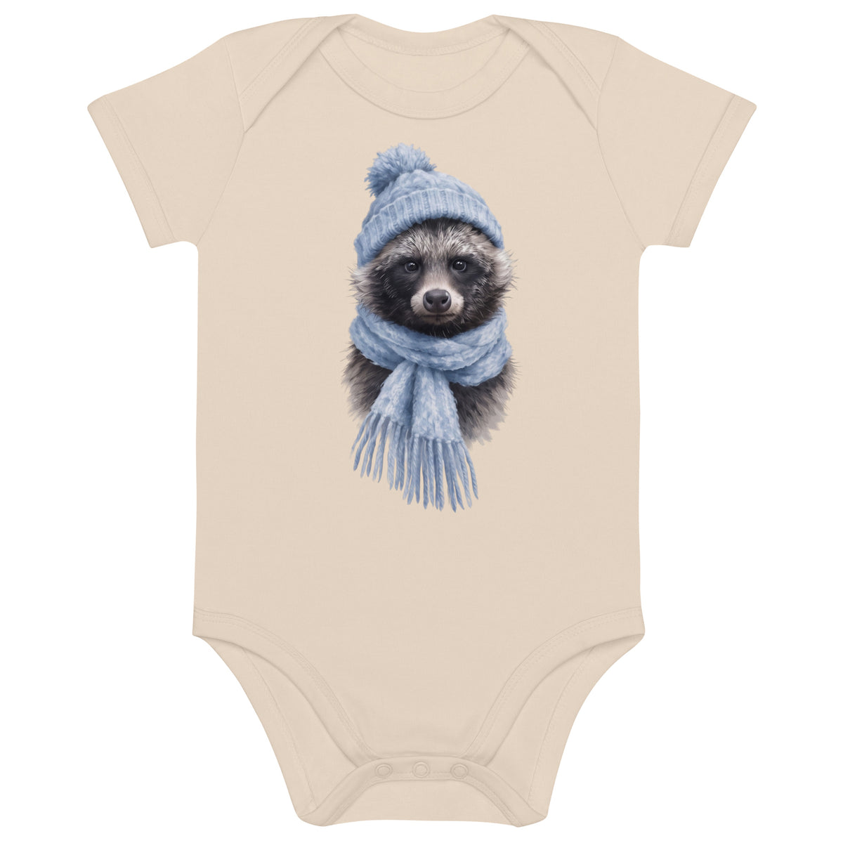 Front view of the Natural Annette Thome Marttinen x Novapuro organic cotton baby bodysuit