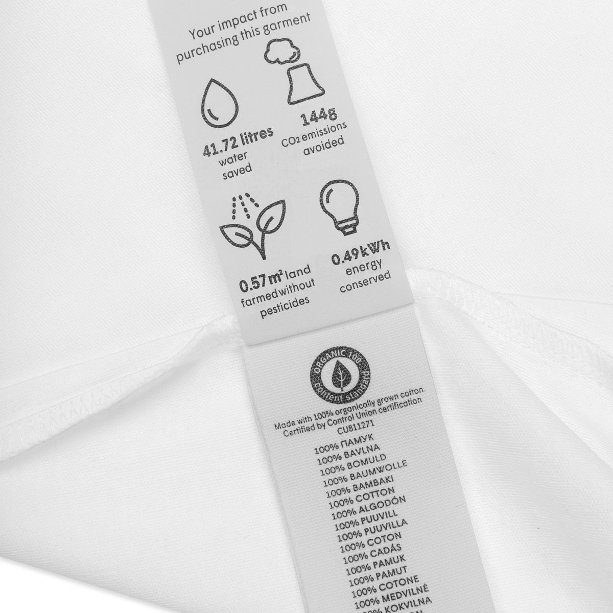 Close-up view of the organic cotton baby bodysuit showcasing the envelope neckline and soft fabric.