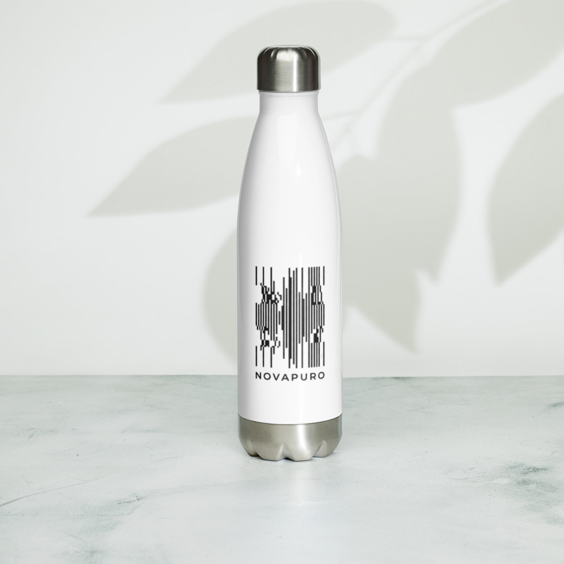 Novapuro Sound Wave Premium Insulated Bottle. Sustainable stainless steel thermal bottle with modern graphic design. Keeps drinks cold or hot.
