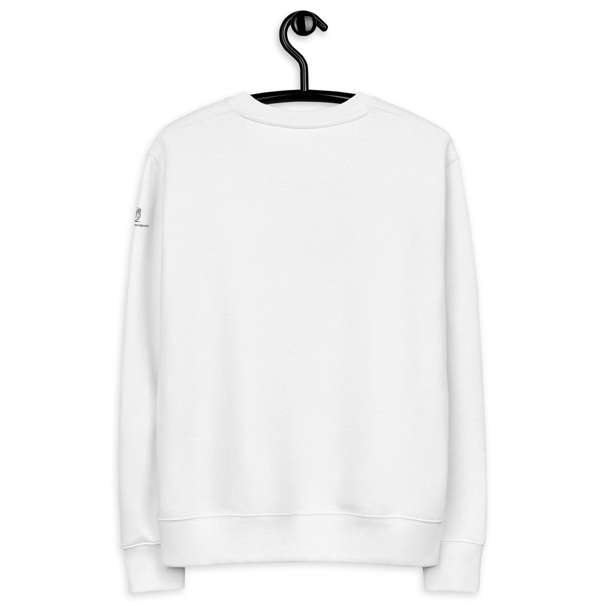 Premium white organic cotton eco sweatshirt featuring a fine art nature photograph of a Nordic Bohemian waxwing from the Tarja x Novapuro collection.