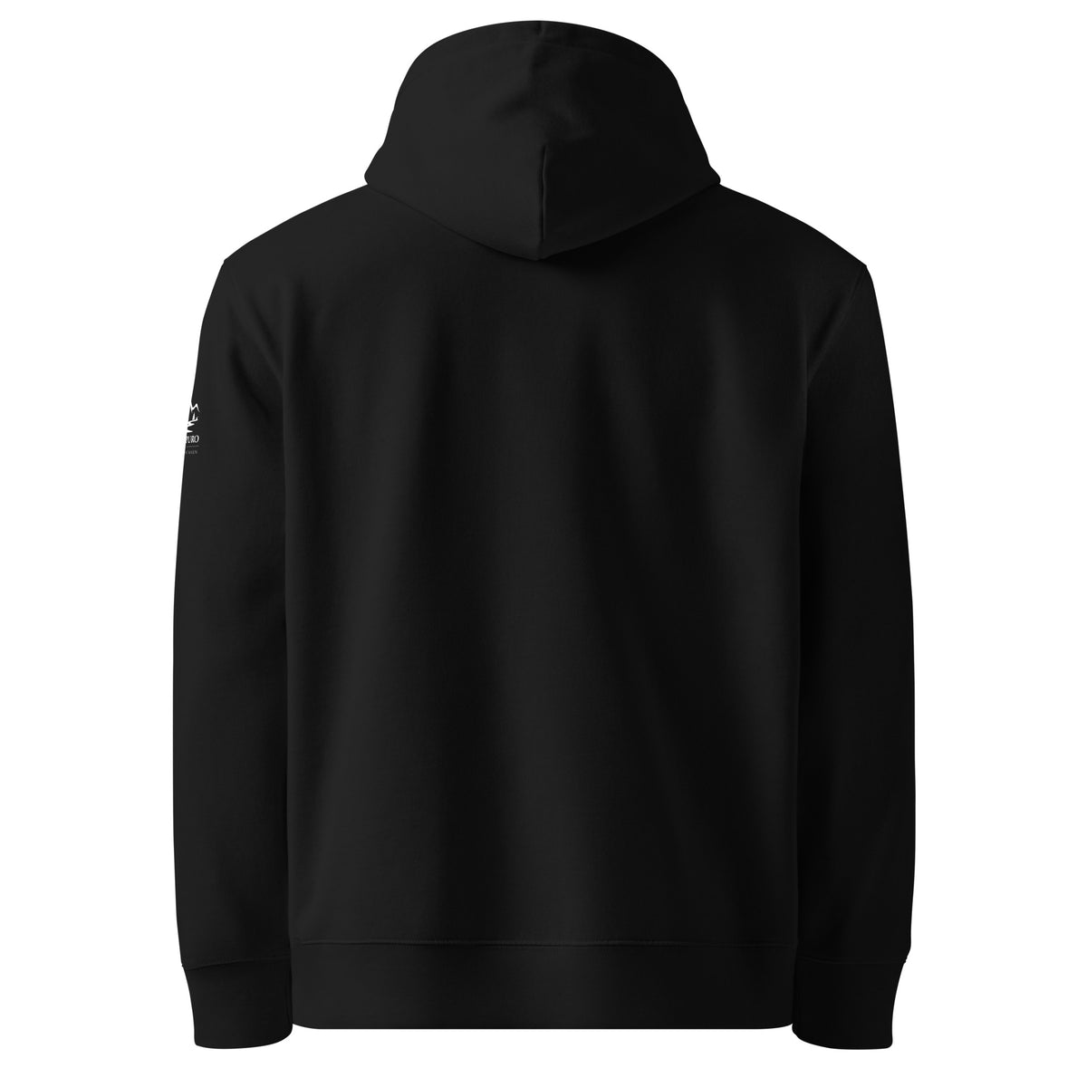 Back view of the premium black sustainable organic cotton hoodie from the Novapuro eco-conscious Nordic wildlife collection.