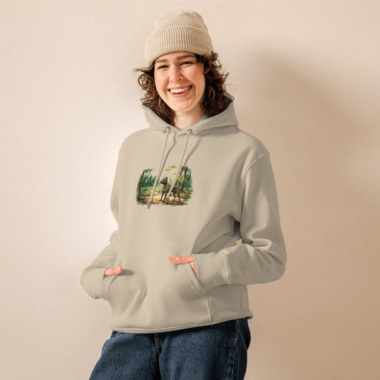 Faithful Friend Premium Organic Hoodie in Sand - Sustainable vintage dog design on an eco-friendly organic cotton hoodie.