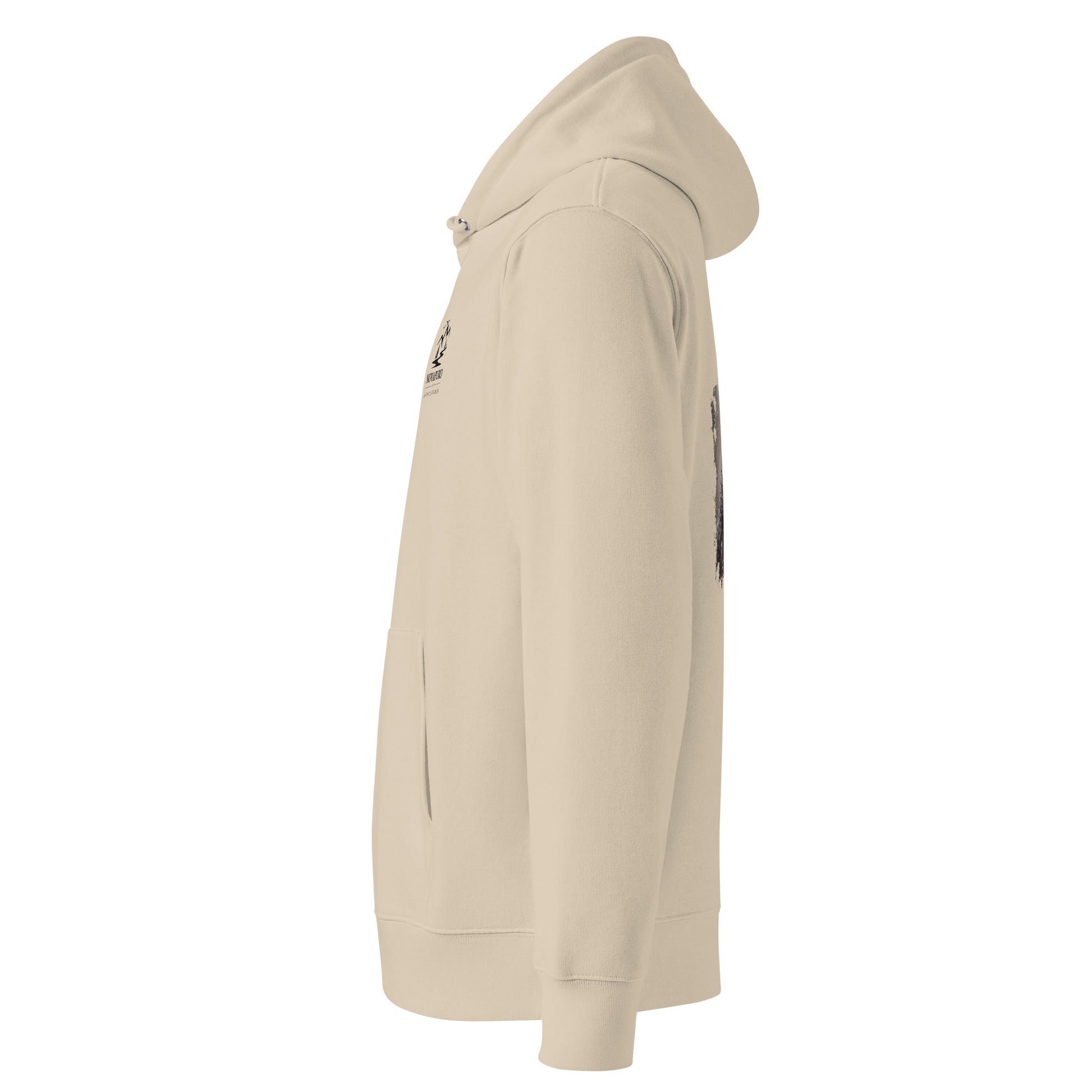 Side profile view of the unisex Desert Dust organic cotton hoodie by Novapuro, premium eco-friendly streetwear