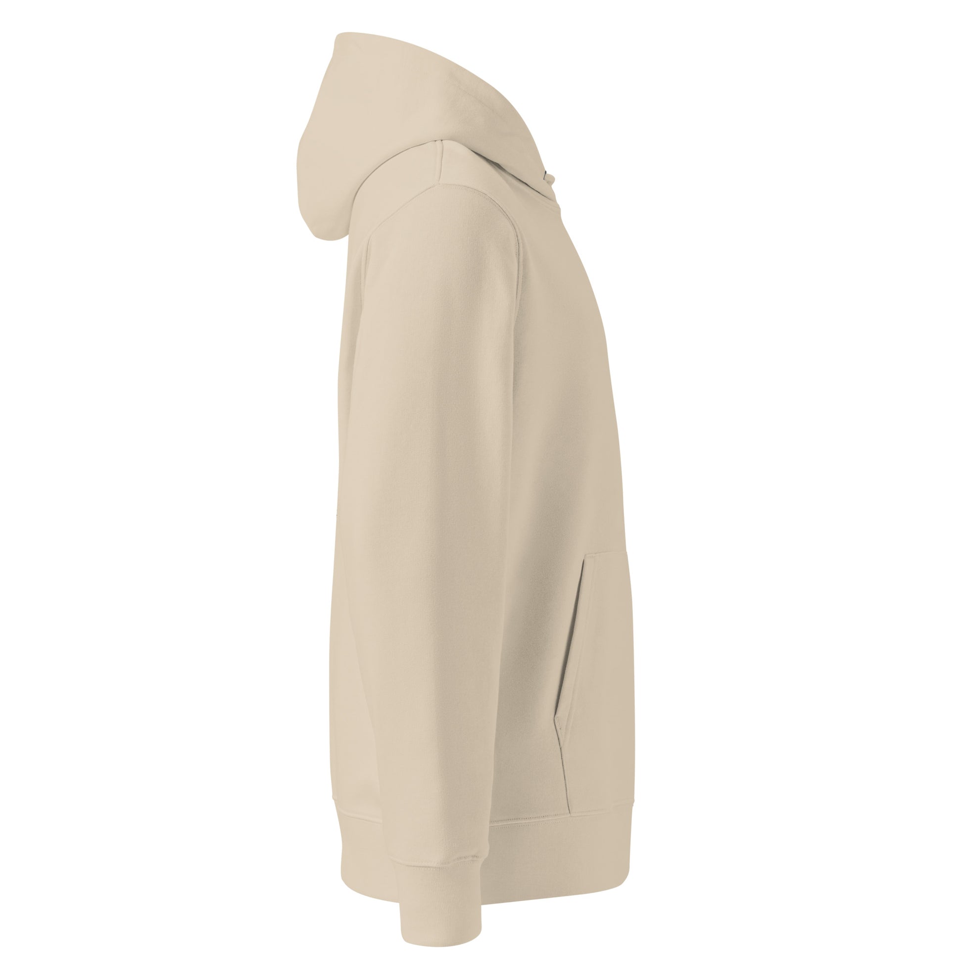Side profile view of the unisex Desert Dust organic cotton hoodie by Novapuro, premium eco-friendly streetwear