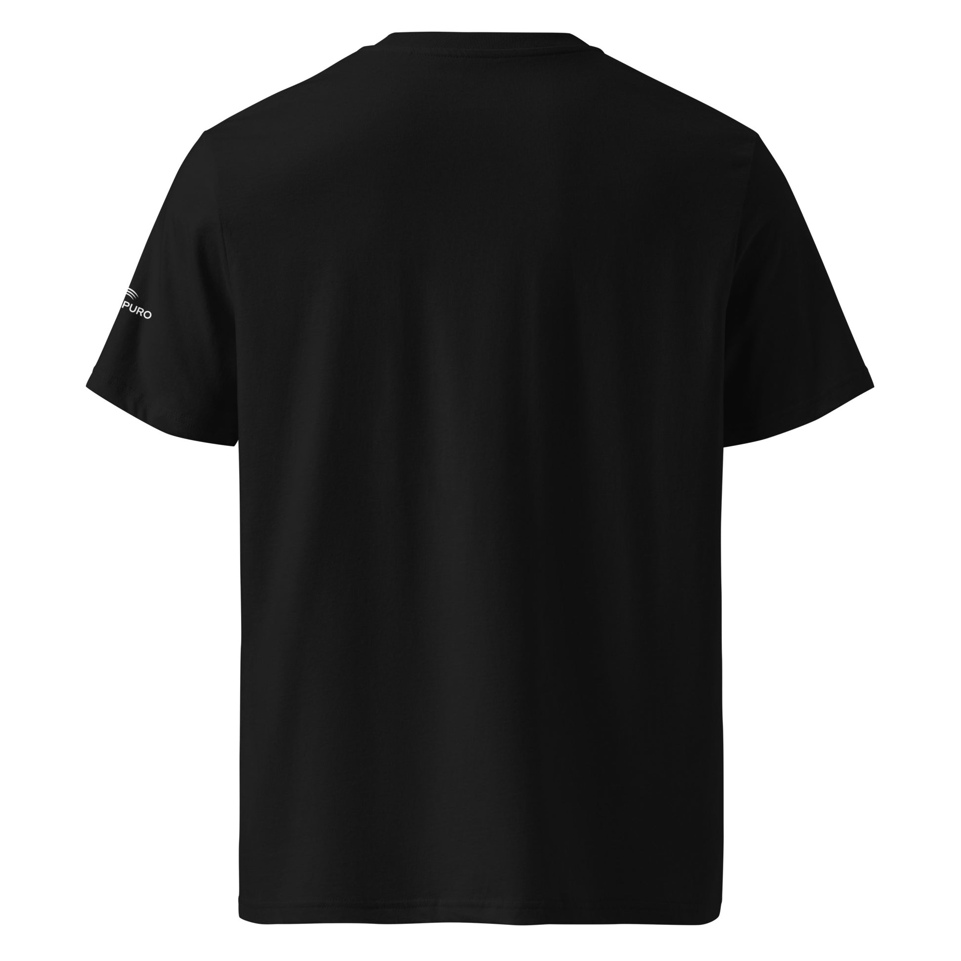 Back view of the plain black Novapuro sustainable premium organic cotton t-shirt.