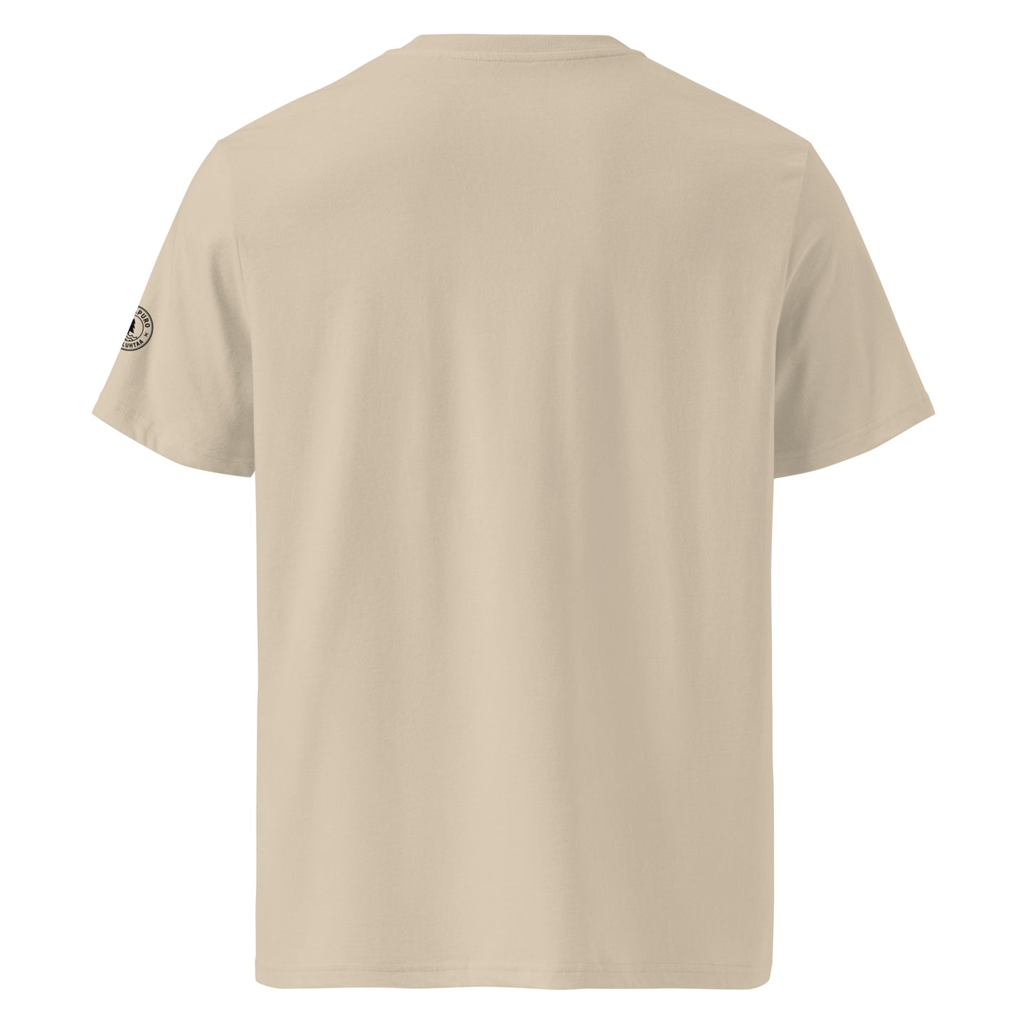 Back view of the sustainable sand-colored organic cotton t-shirt from the Jetro Luhtaa nature collection.