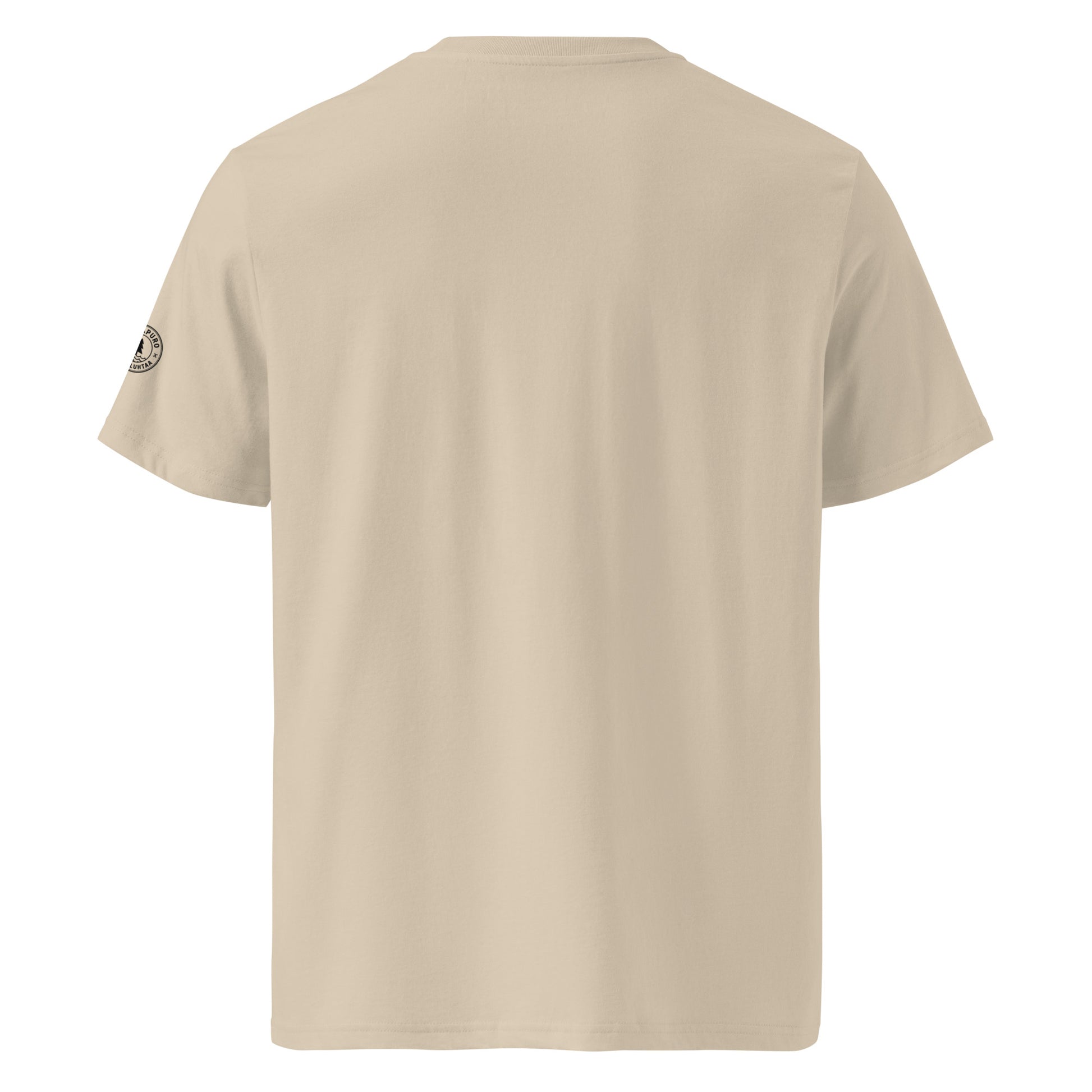 Back view of the sustainable sand-colored organic cotton t-shirt from the Jetro Luhtaa nature collection.