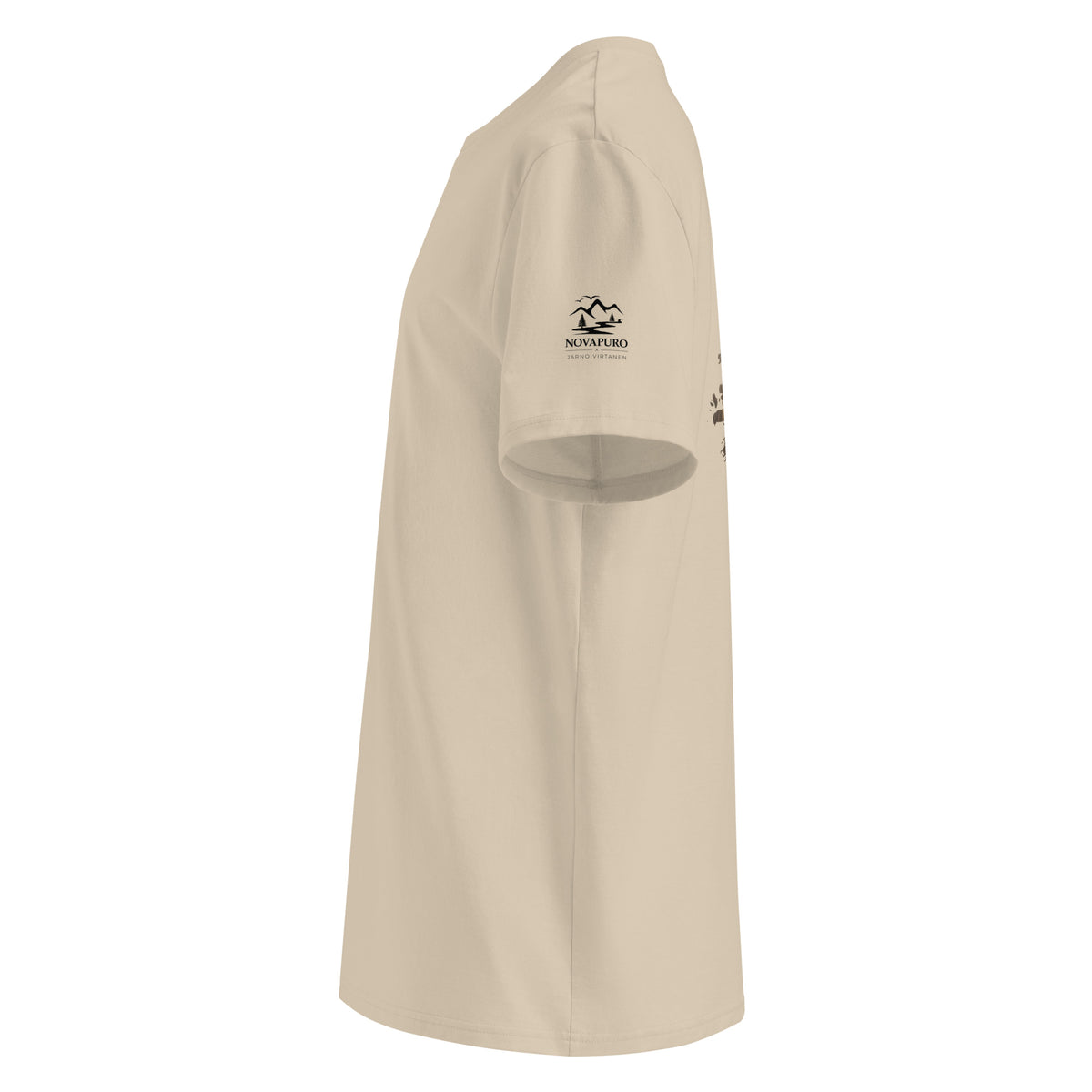 Side profile of the sand-colored organic eco t-shirt showcasing the comfortable fit and premium sustainable fabric.