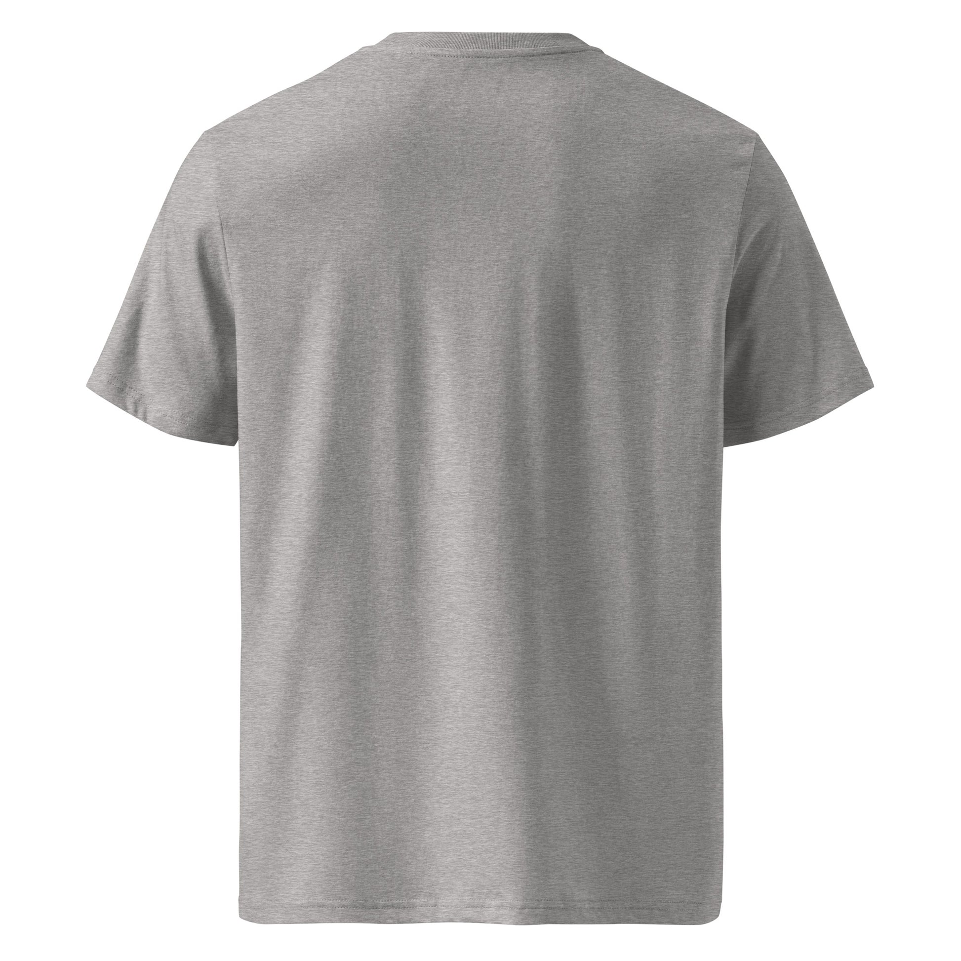 Back view of a grey eco-friendly organic cotton t-shirt, perfect for a modern and sustainable outdoor lifestyle.