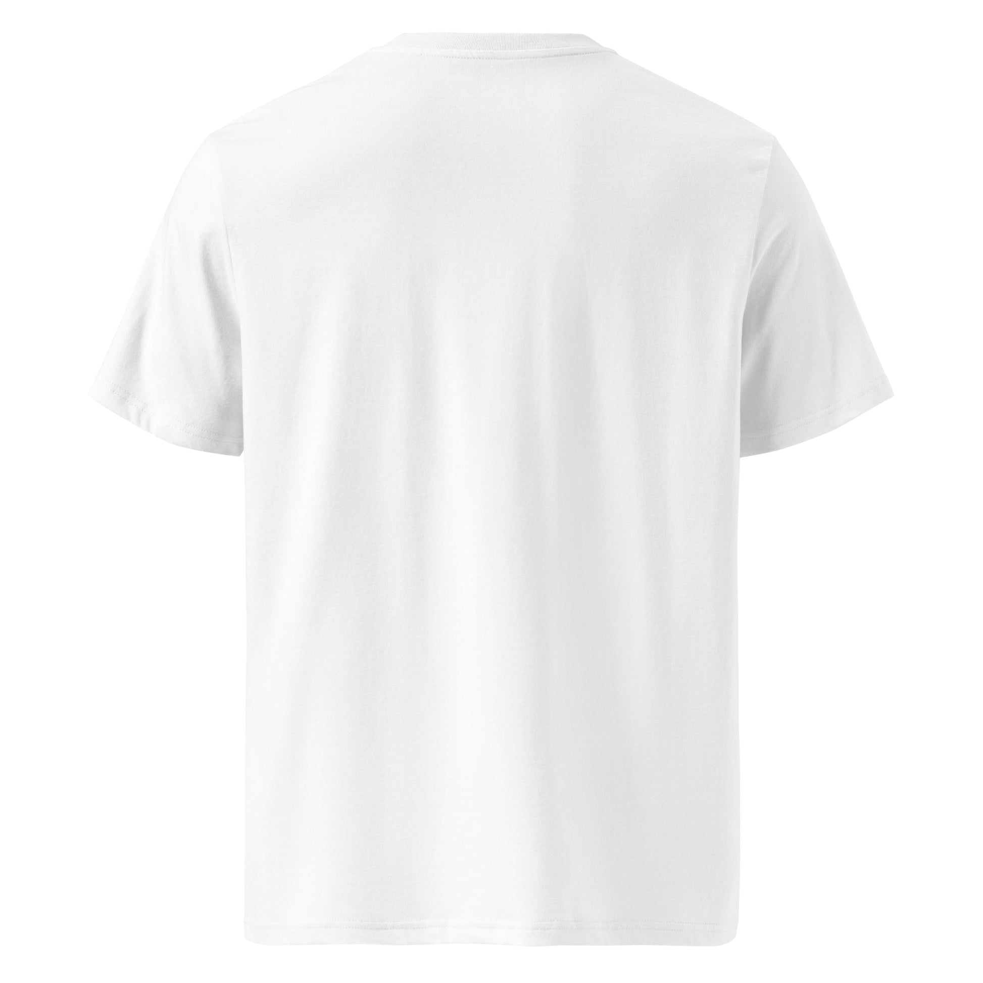 Back view of the premium white Novapuro Misty Pines organic cotton t-shirt.