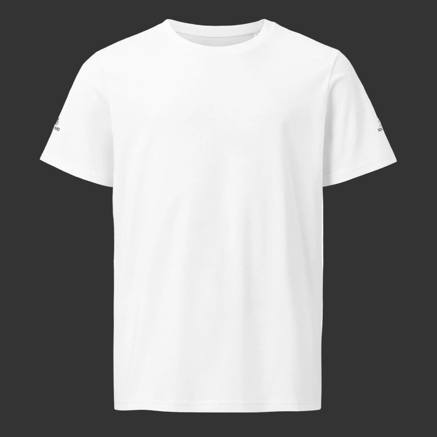 A premium white organic cotton t-shirt featuring a detailed watercolor painting of a Nordic owl on the back and brand logos on the sleeves.