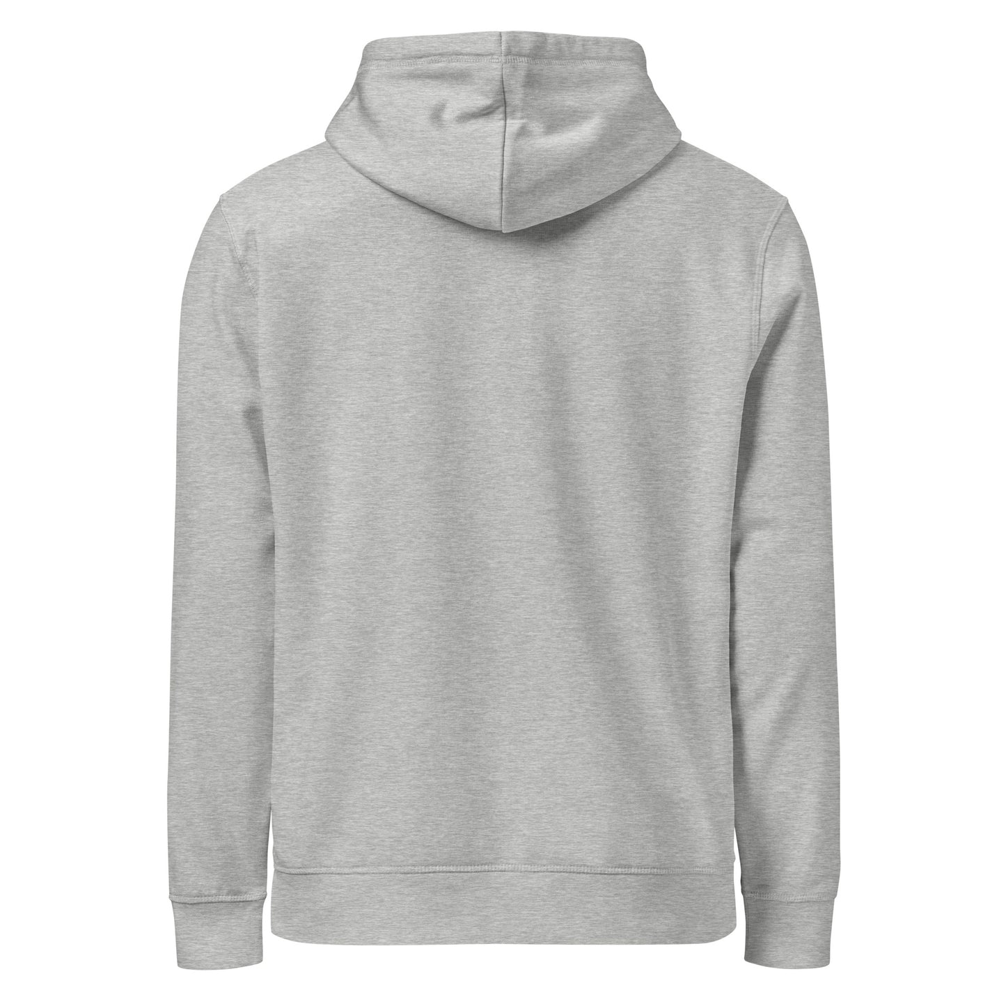 Back view of the heather grey Novapuro sustainable organic cotton hoodie showing a clean back and half-moon collar detail