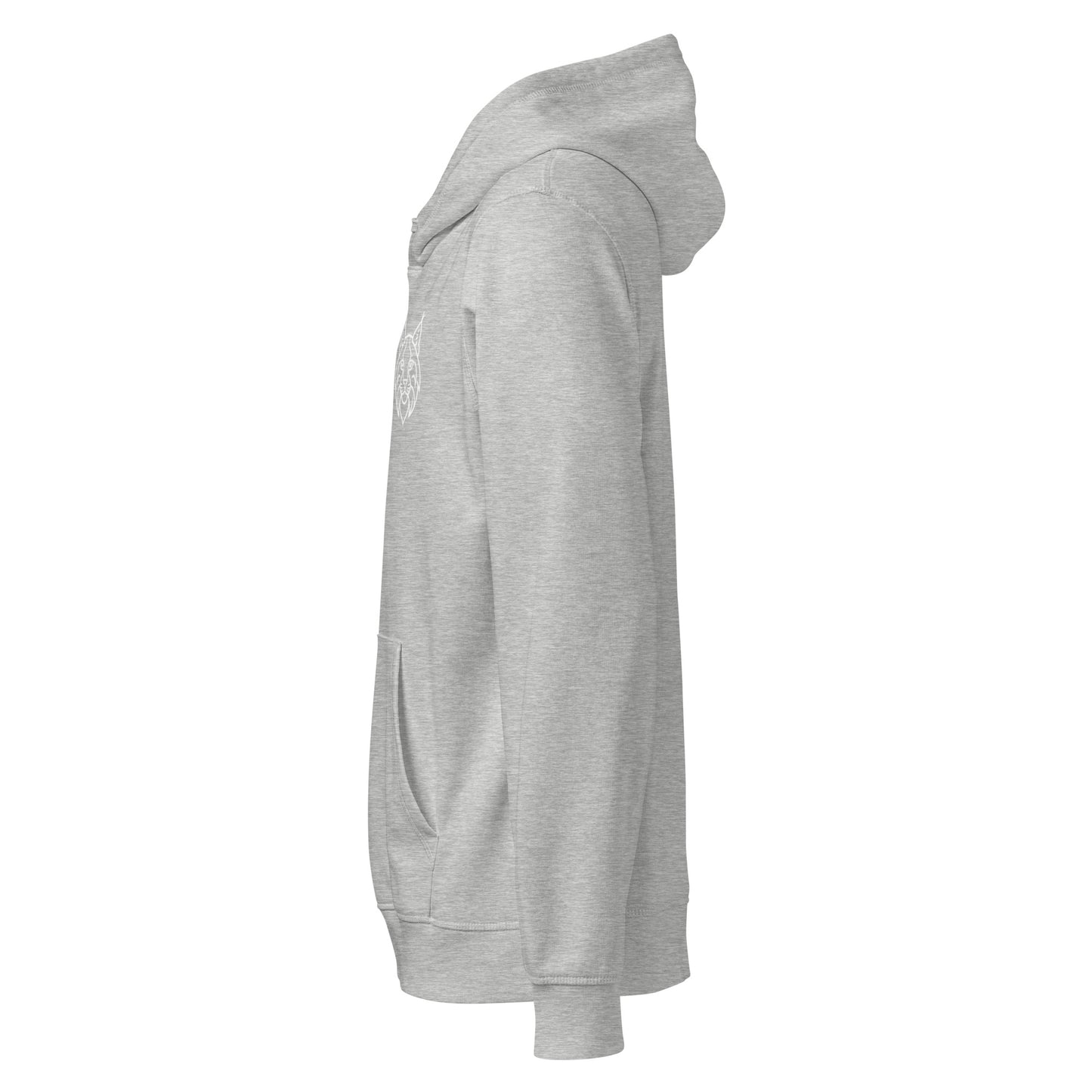 Side view of the unisex heather grey organic cotton hoodie by Novapuro, premium eco-friendly streetwear
