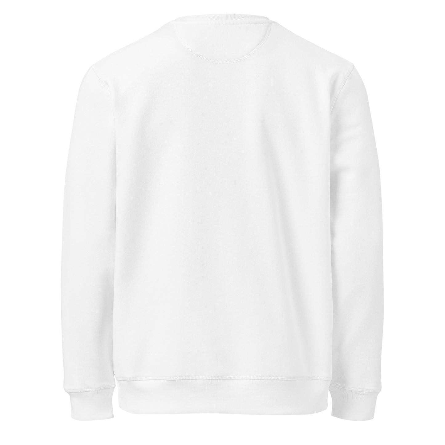 White organic cotton mid-weight sweatshirt featuring a minimalist black line art of a winding Nordic forest path and pine trees.