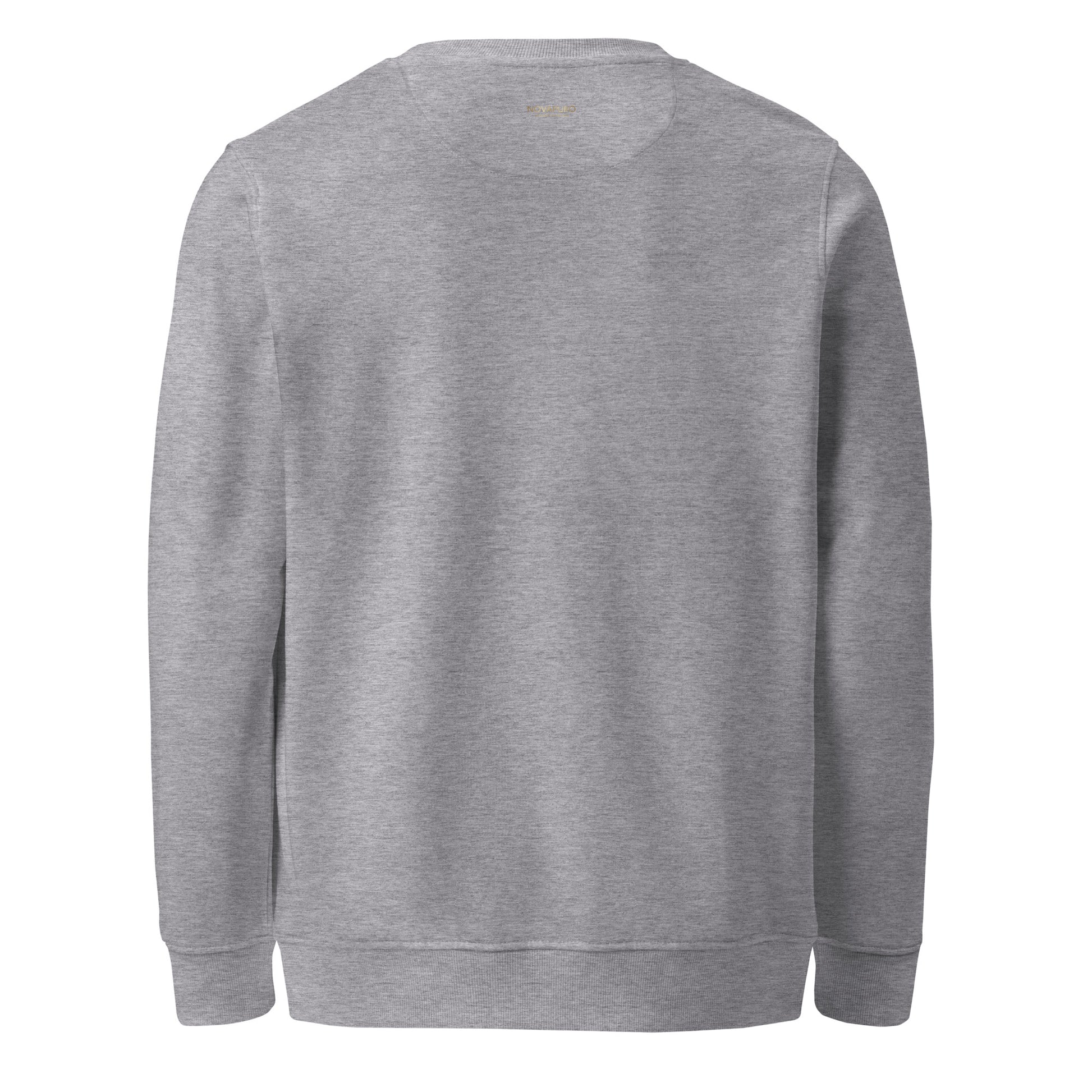 Back view of a grey sustainable organic cotton sweatshirt representing premium minimalist Nordic design.