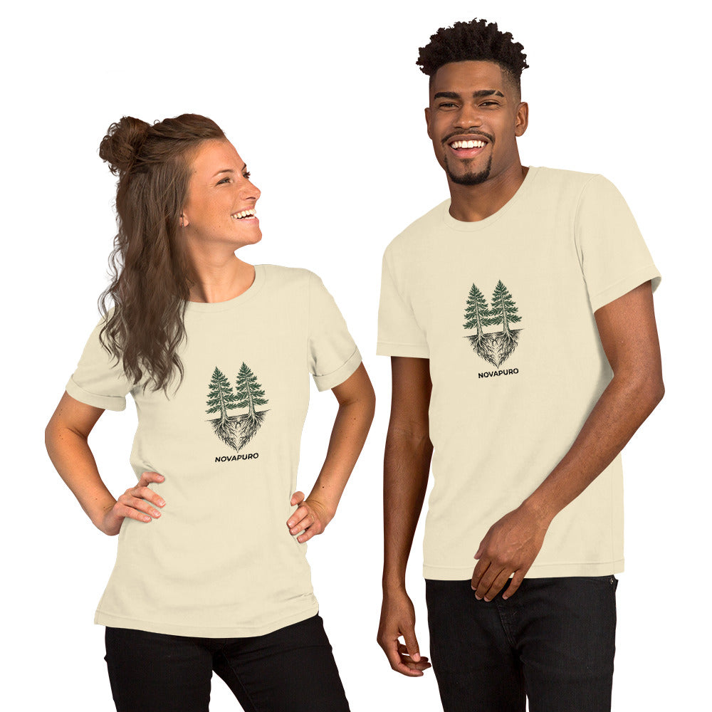 Novapuro Natural Connection Premium Unisex Tee. Organic cotton t-shirt with minimalist nature print. Sustainable Nordic fashion.