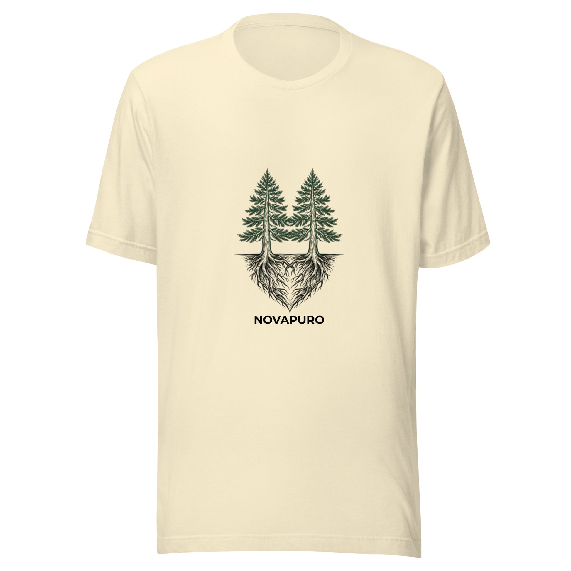 Novapuro Natural Connection Premium Unisex Tee. Organic cotton t-shirt with minimalist nature print. Sustainable Nordic fashion.