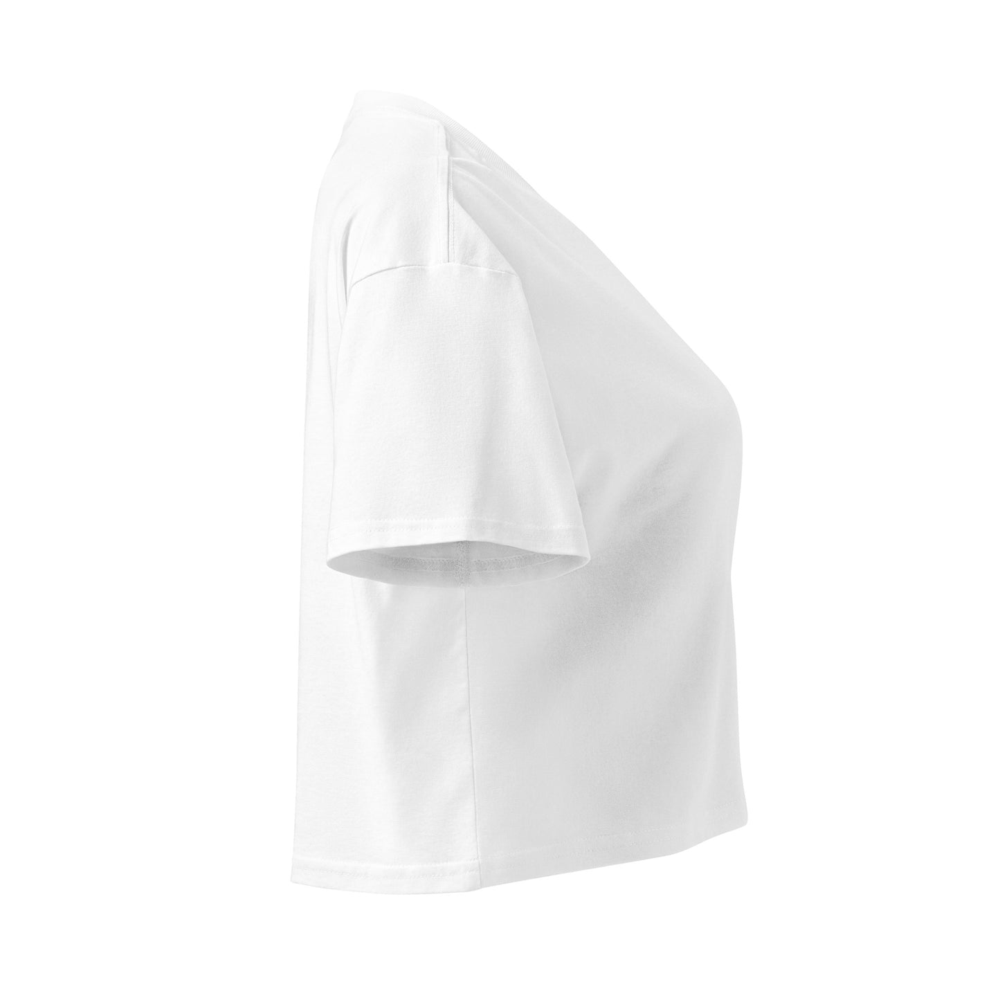 Woman wearing a crisp white Novapuro signature crop top made of premium combed cotton