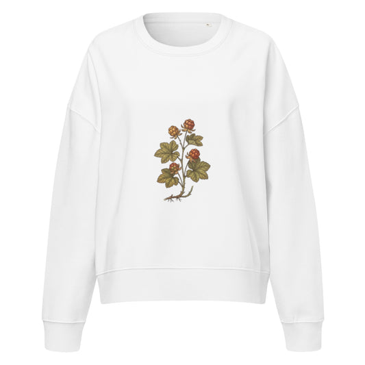 Front view of the white Novapuro Nordic Cloudberry women's eco-friendly organic sweatshirt.