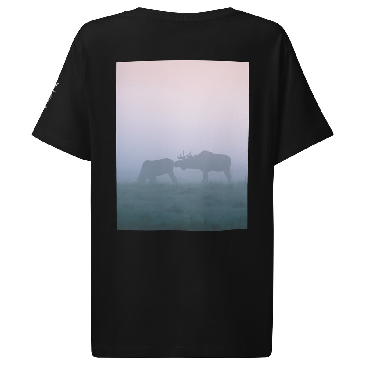 Back view of the minimalist black organic cotton women's t-shirt from the Mikko Monto x Novapuro collection.