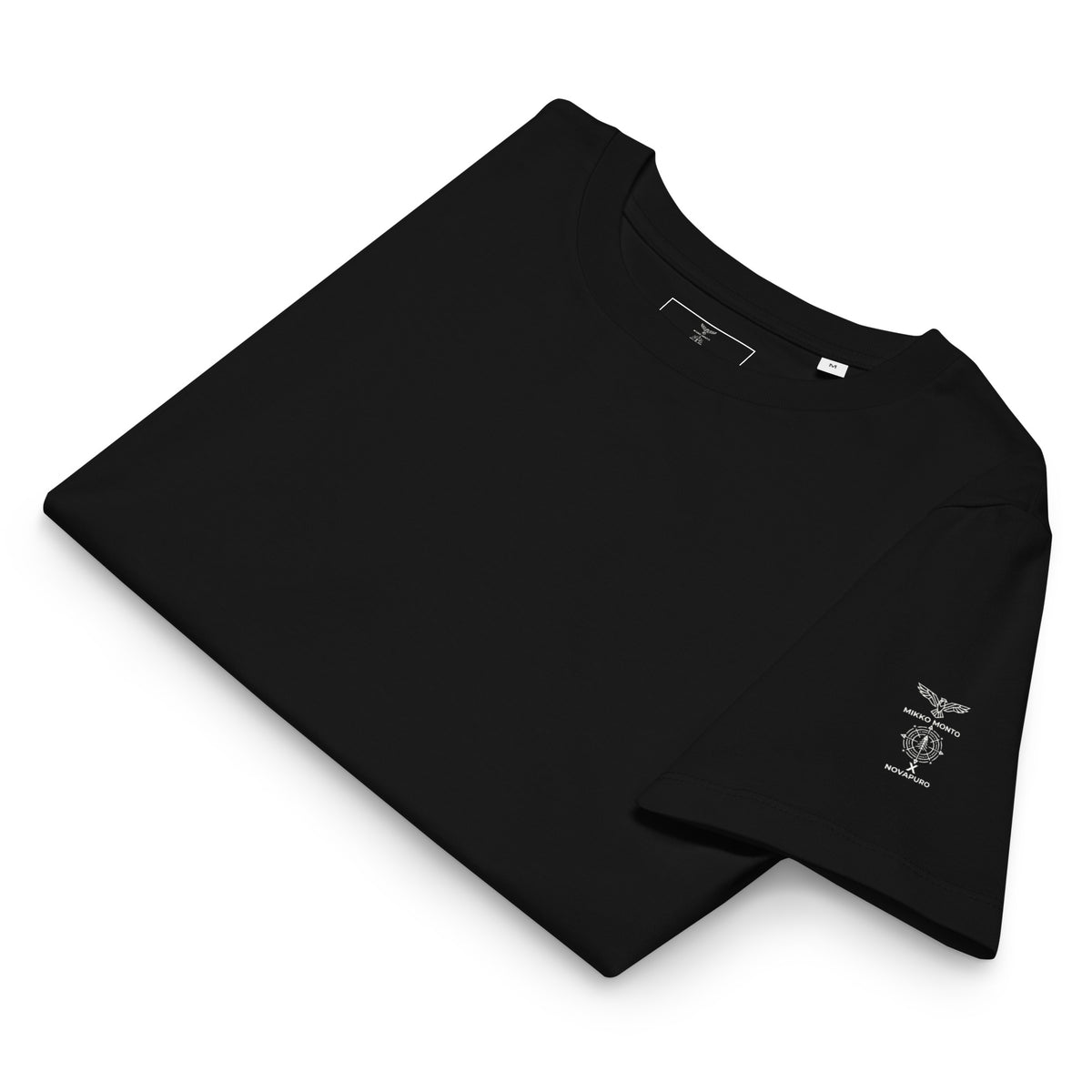 Front view of the eco-friendly women's t-shirt in black, showcasing the original wildlife photography front print of two moose by Mikko Monto