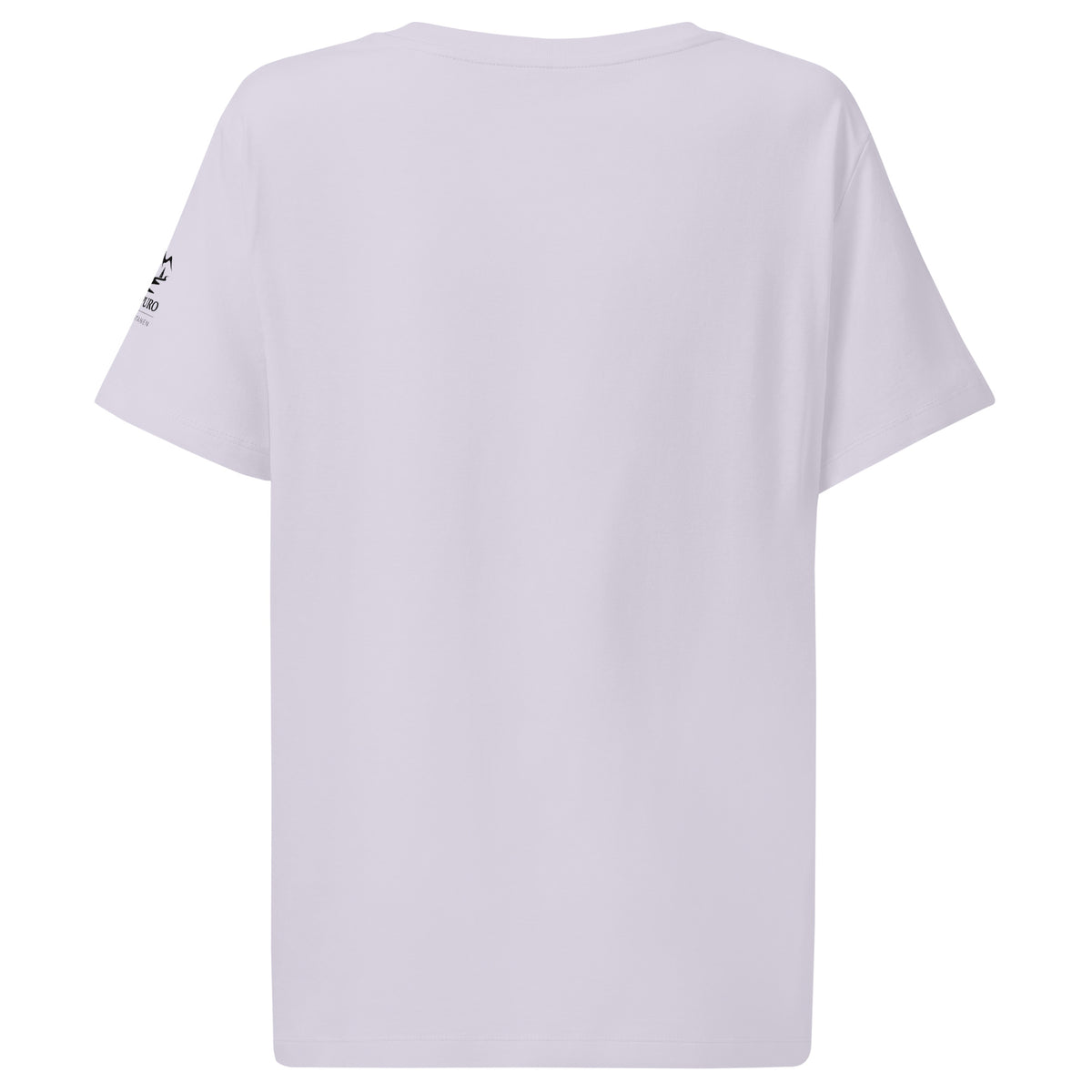 Back view of the sustainable pale pink women's organic t-shirt showcasing the flattering fit and ribbed neck.